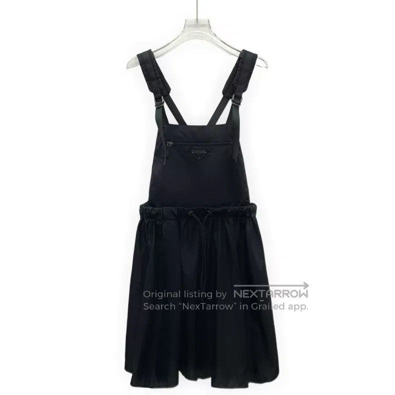 Prada Black Triangle Drawstring Waist Strap Dress, Women's