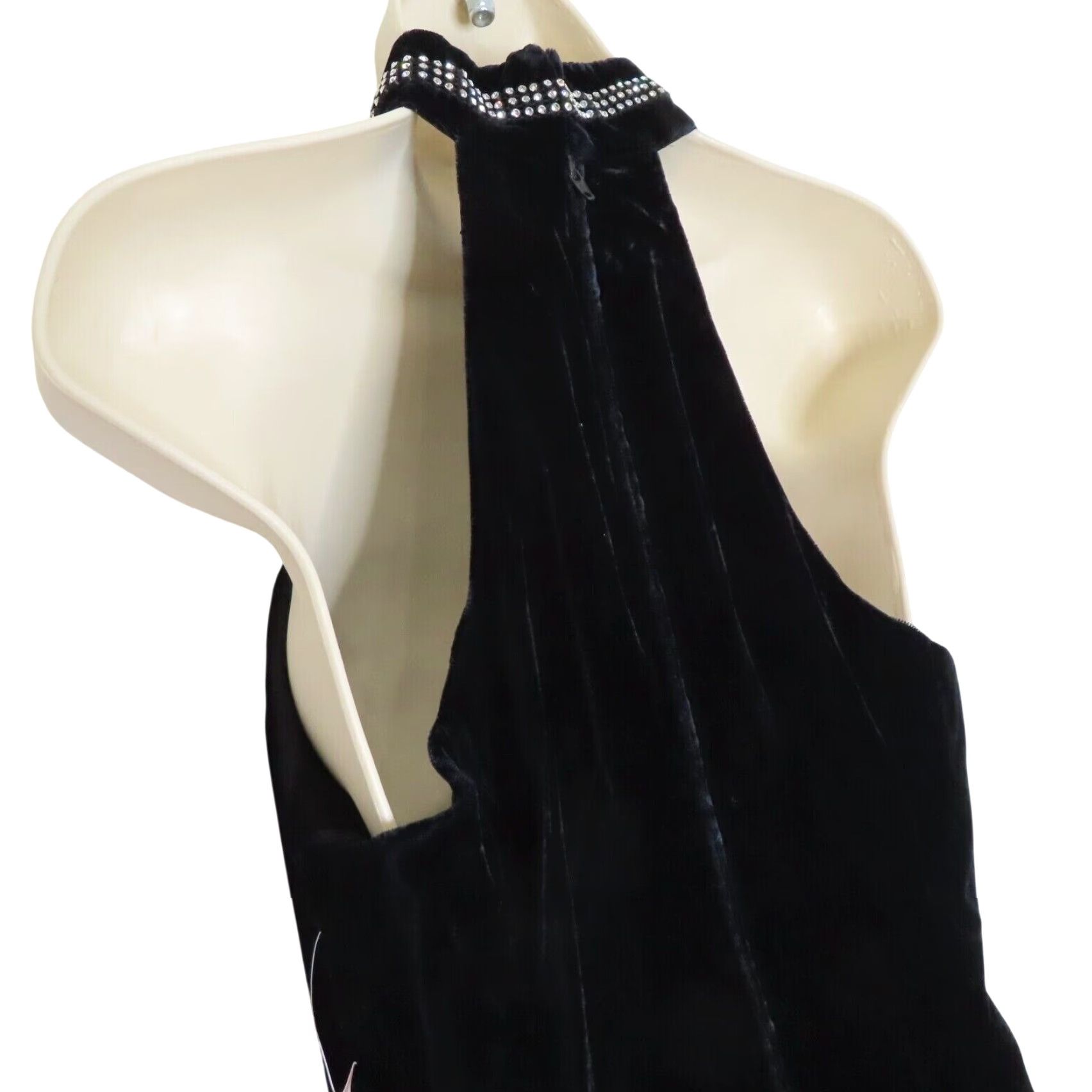Velvet VINTAGE Hampton Nites Women 8 Black Velvet High Neck Rhinestone Collar 1990s NEW Size M / US 6-8 / IT 42-44 - 5 Thumbnail