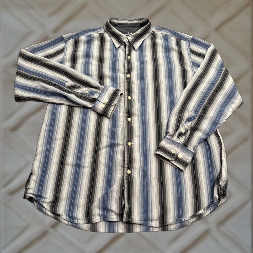 Tommy Bahama Tommy Bahama Striped Button-Down Shirt Mens XL Blue Gray Long Sleeve Tencel Size US XL / EU 56 / 4 - 1 Thumbnail