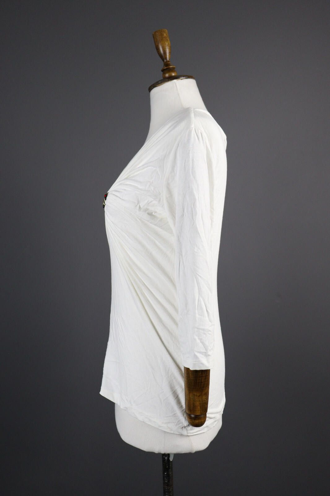 Designer Elisa Cavaletti Sono Italiano White Top Blouse Size M Size M / US 6-8 / IT 42-44 - 4 Thumbnail
