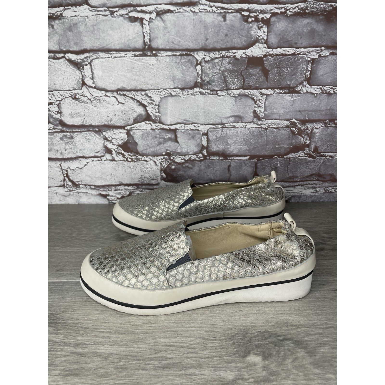 Ron White Ron Niki Silver Leather Snake Print Slip On Wedge Shoes Wome Size US 7.5 / IT 37.5 - 20 Thumbnail
