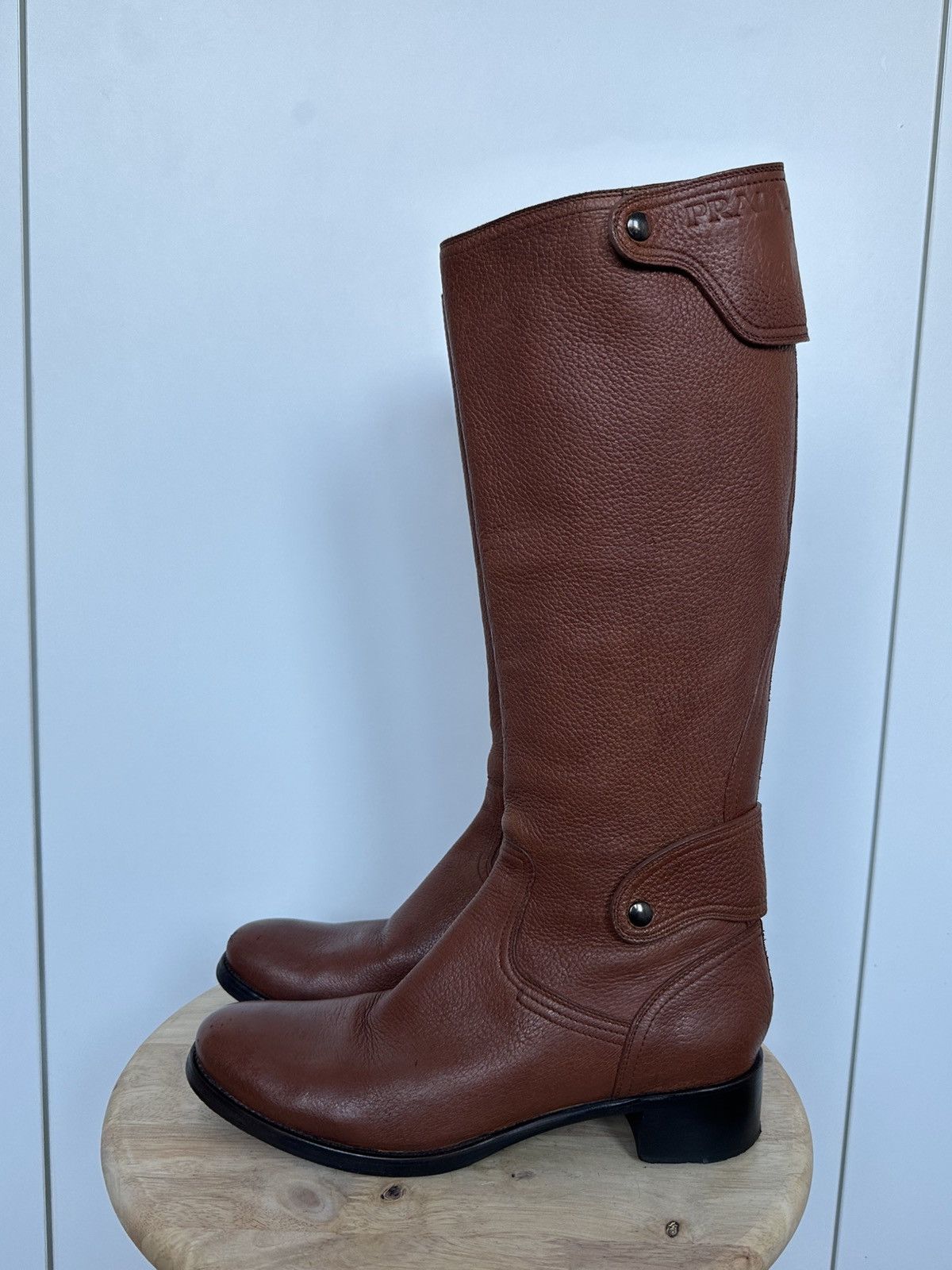 Prada Prada Brown Leather Knee High Riding Boots Designer Size US 6.5 / IT 36.5 - 1 Thumbnail