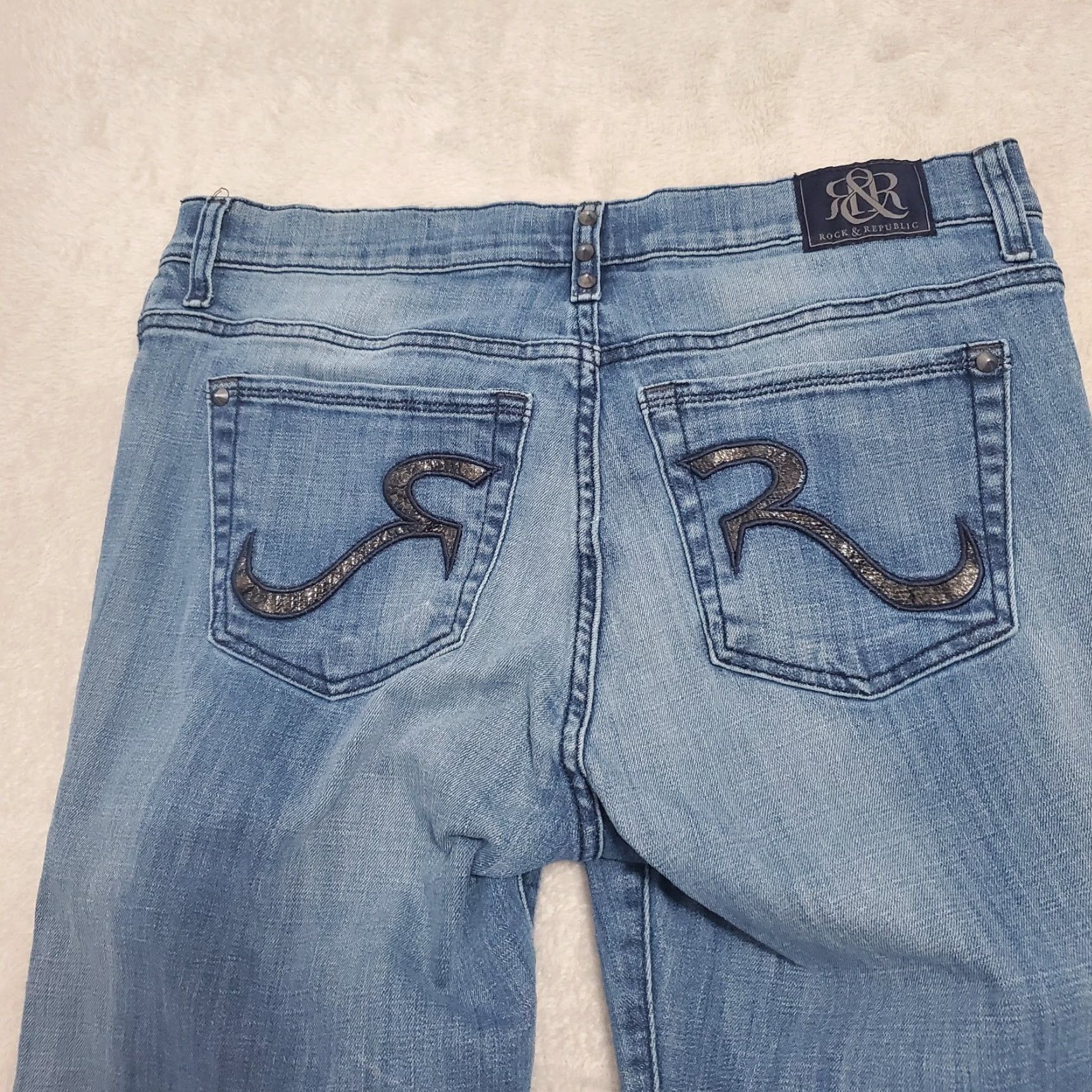 Vintage VINTAGE Rock & Republic Kasandra Jeans Women 14M Blue Studded Spiked Cotton Blend Denim Jeans Boots Cut 90s Metal Goth Womens Size 36" / US 14 / IT 50 - 7 Thumbnail