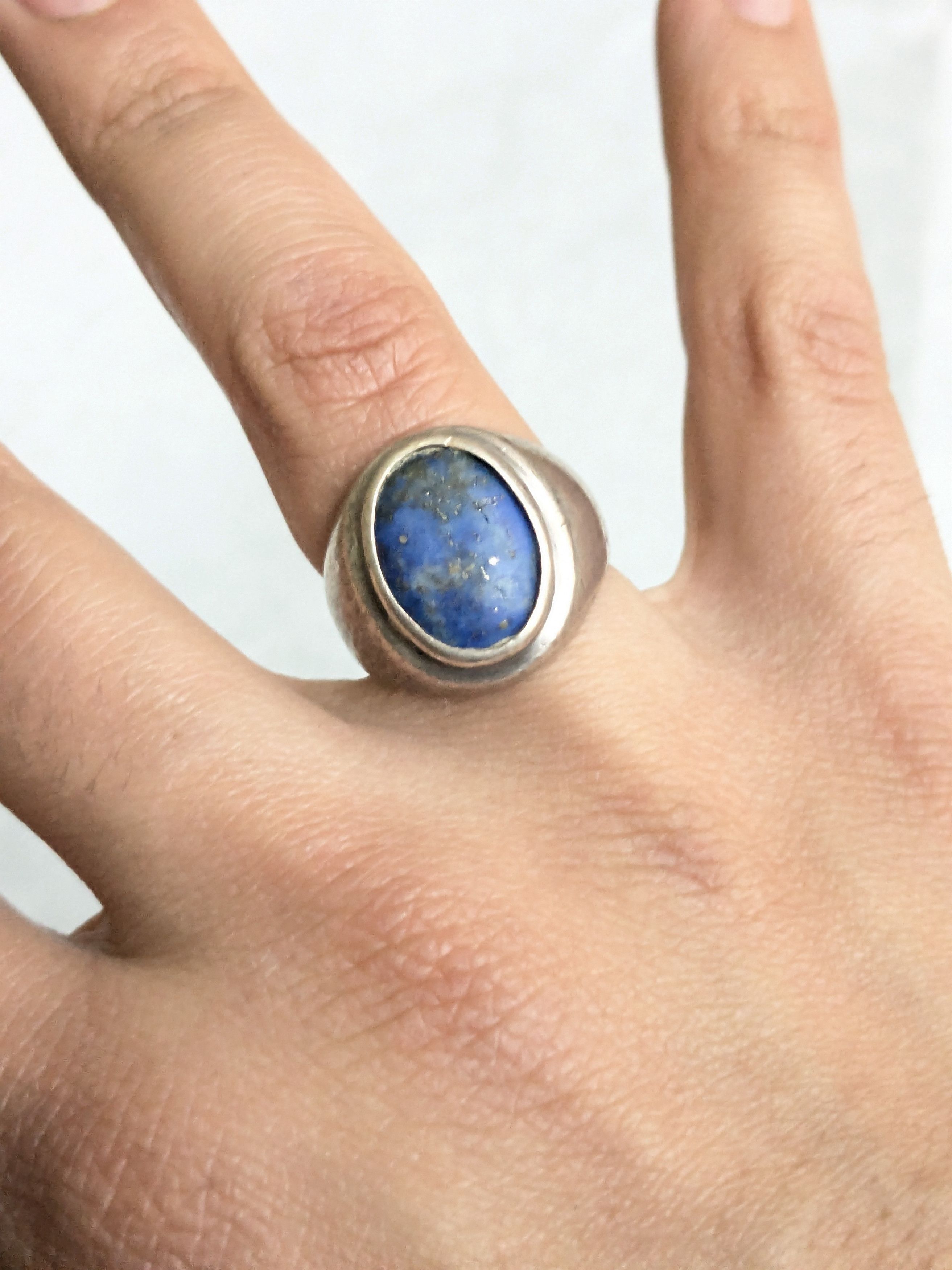 Jewelry Vintage Sterling Silver Ring Lapis Lazuli Oval Cabochon Blue Size ONE SIZE - 8 Thumbnail