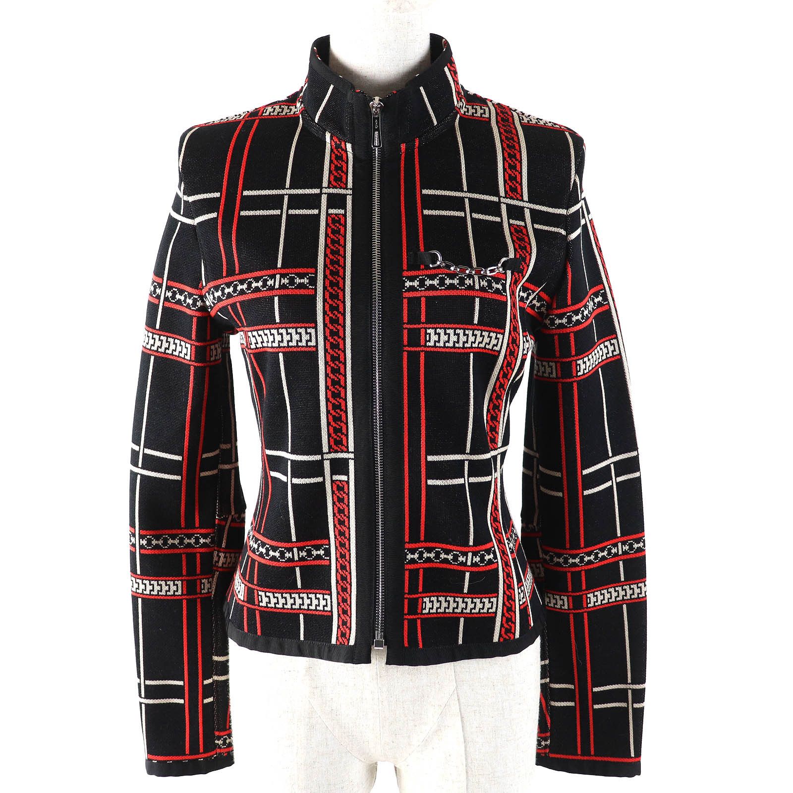 Hermes Hermes Hermes Tartan et Chaines Cotton Rayon Knit Jacket Cotton Outerwear Size ONE SIZE - 1 Thumbnail