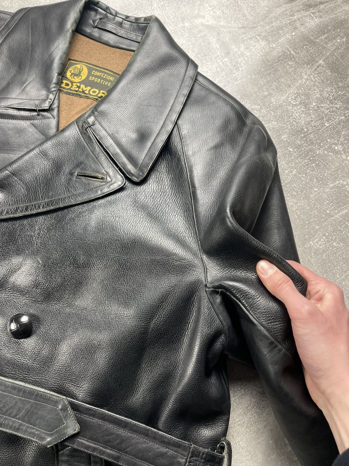 Vintage Vintage Demor Confezioni Leather Double Breasted Coat Black Size US XL / EU 56 / 4 - 9 Thumbnail
