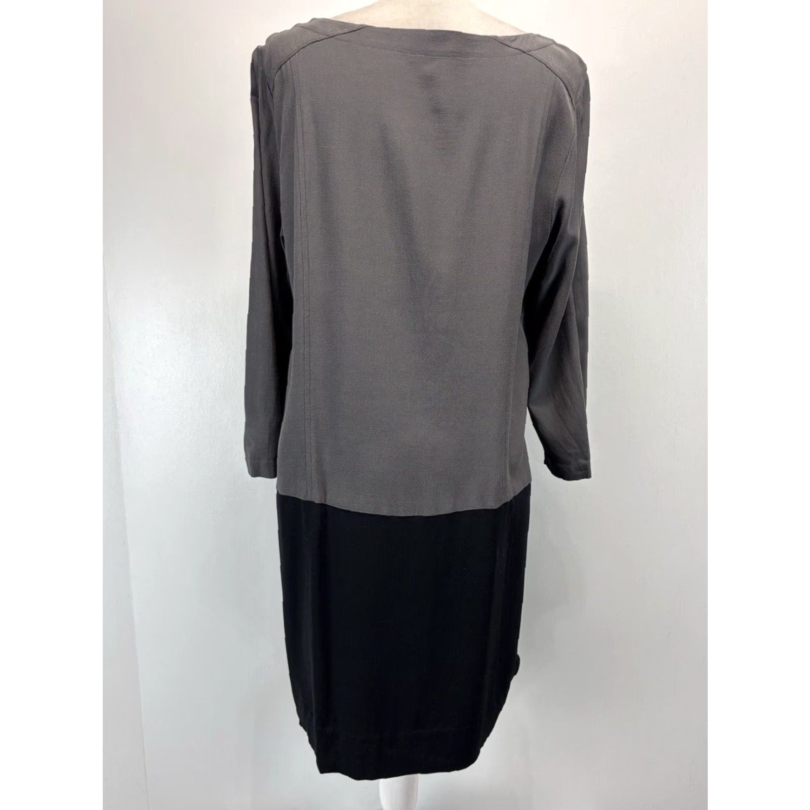 Eileen Fisher EILEEN FISHER Dress Women M Shift Colorblock Grey Black Tencel Blend 3/4 Sleeve Knee Length Women Size M / US 6-8 / IT 42-44 - 3 Thumbnail