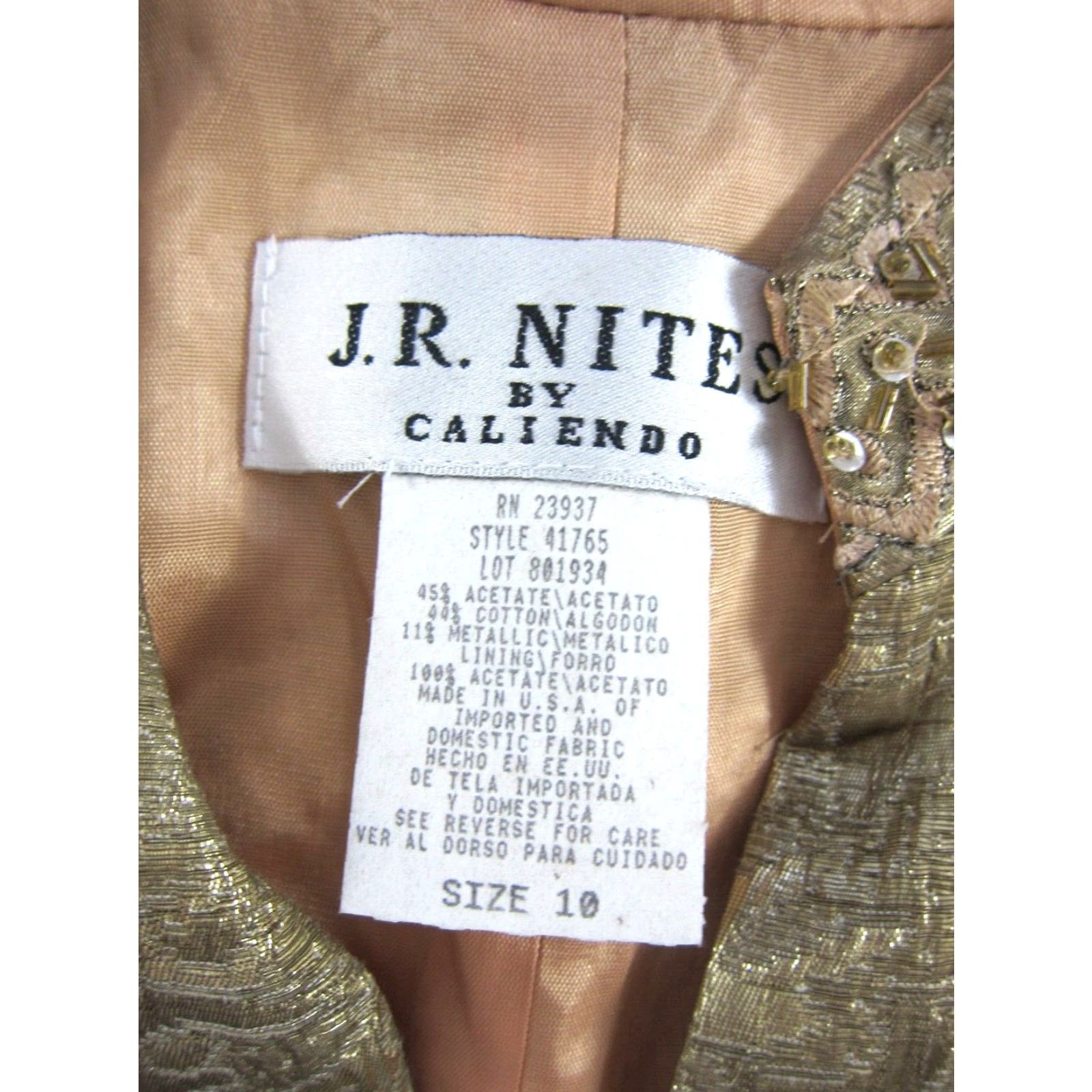 Vintage Vtg J.R. Nites Gold Metallic 3/4 Sleeve Bolero Blazer Jacket Women 10 Size L / US 10 / IT 46 - 4 Thumbnail