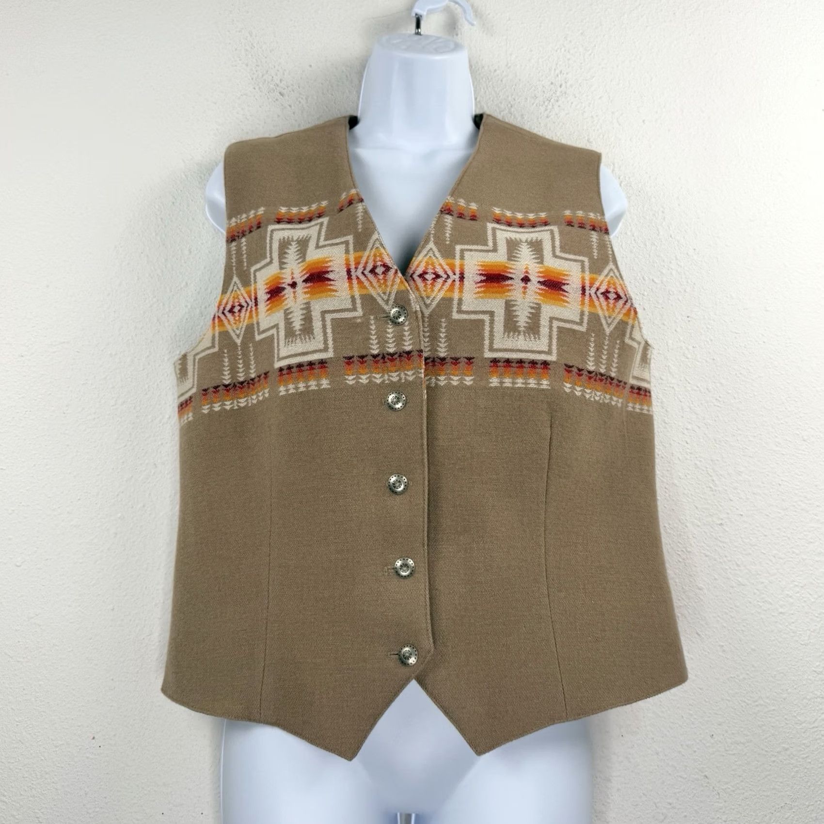Pendleton VINTAGE Pendleton Womens Set Skirt & Vest Wool Petites 10P Brown Geometric Southwestern Tribal Button Lined Fall Winter Mens Womens? Size 32" / US 10 / IT 46 - 2 Thumbnail