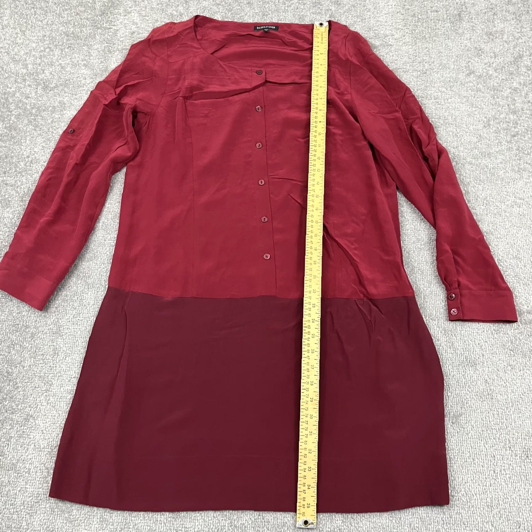 Eileen Fisher Eileen Fisher Tunic Blouse Womens Small Red Silk Roll Tab Pockets Two Tone Size S / US 4 / IT 40 - 4 Thumbnail