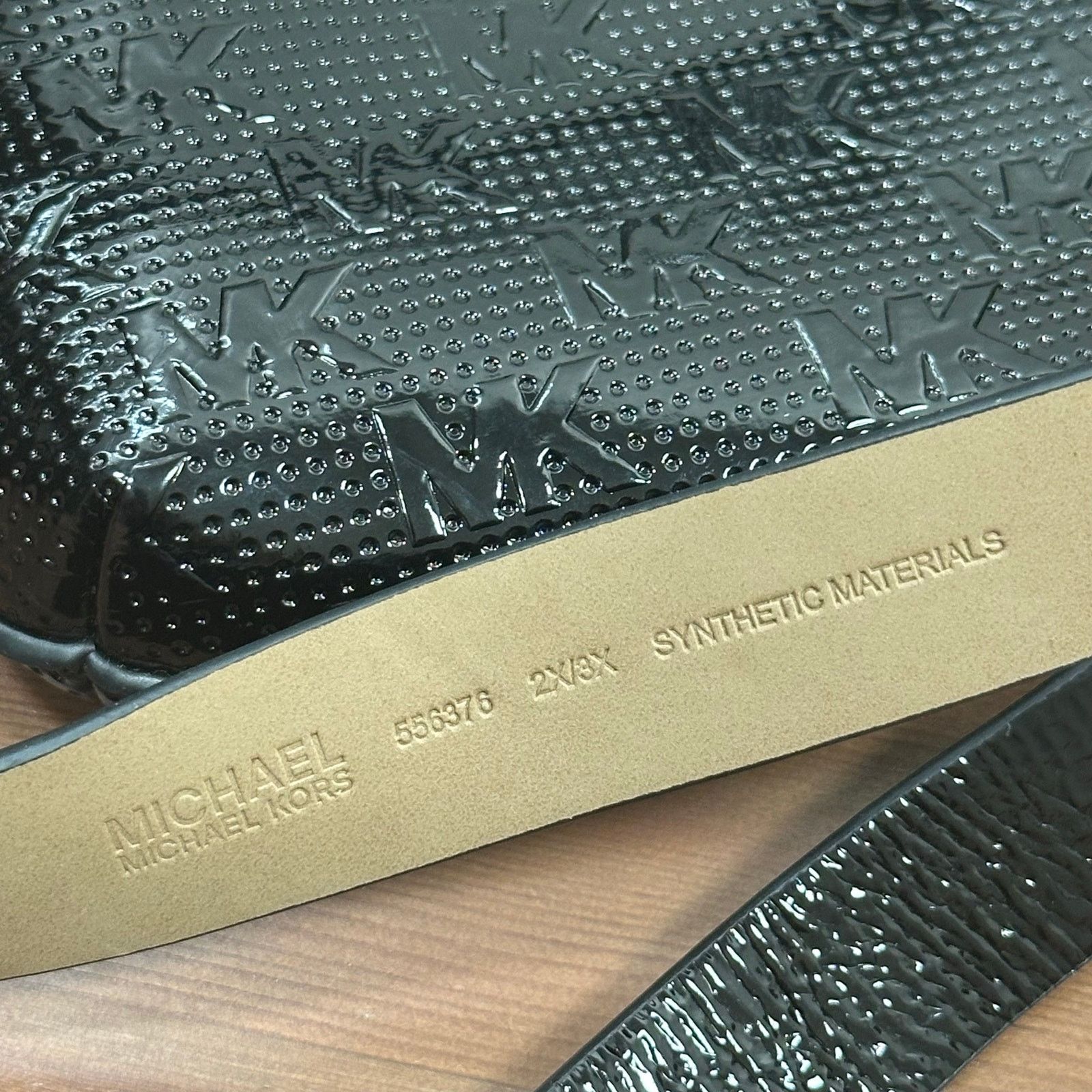 Michael Kors Michael Kors Black Patent Monogram Embossed Belted Bag Size ONE SIZE - 4 Thumbnail