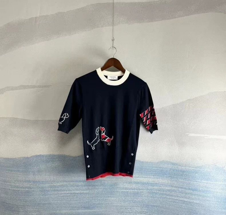 Thom Browne Thom Browne size1 Blue puppy pattern short sleeve knit Size US S / EU 44-46 / 1 - 1 Thumbnail