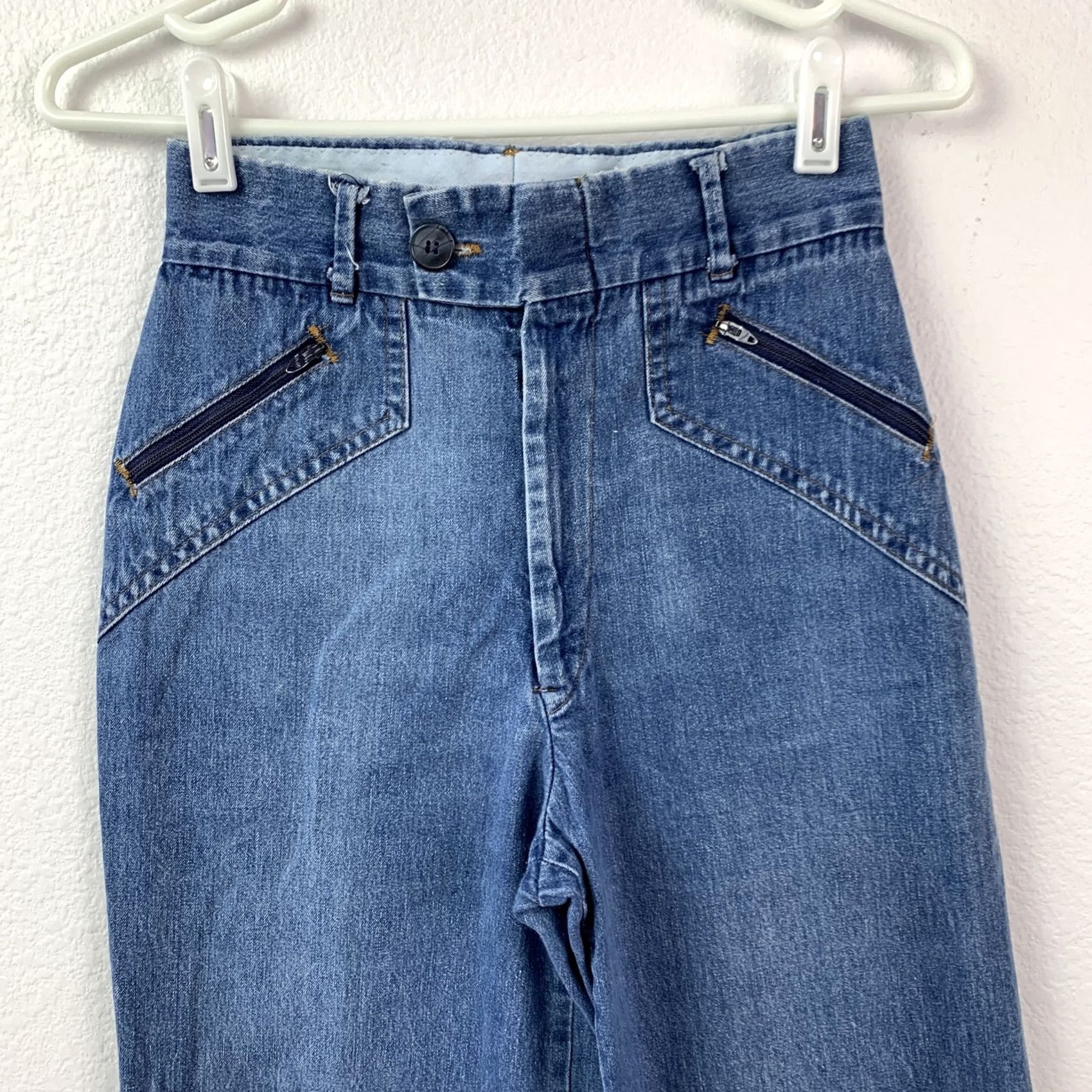 Vintage VINTAGE H.I.S Jeans Women Wide-Leg Denim Zipper Pockets 25in waist Distressed 70s Retro Blue Women Mens Girls Size 26" / US 2 / IT 38 - 3 Thumbnail