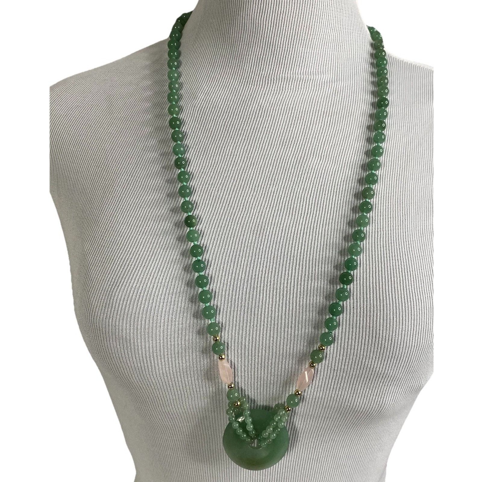 The Unbranded Brand VTG Statement 8mm Green Jade Bead & Rose Quartz 30" Necklace Size ONE SIZE - 1 Thumbnail