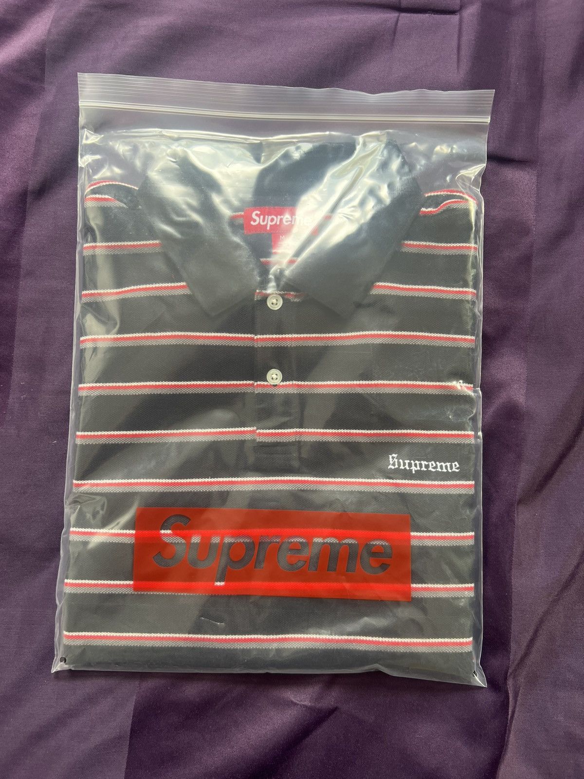 Supreme Supreme washed stripe polo sz XL SS26 black | Grailed