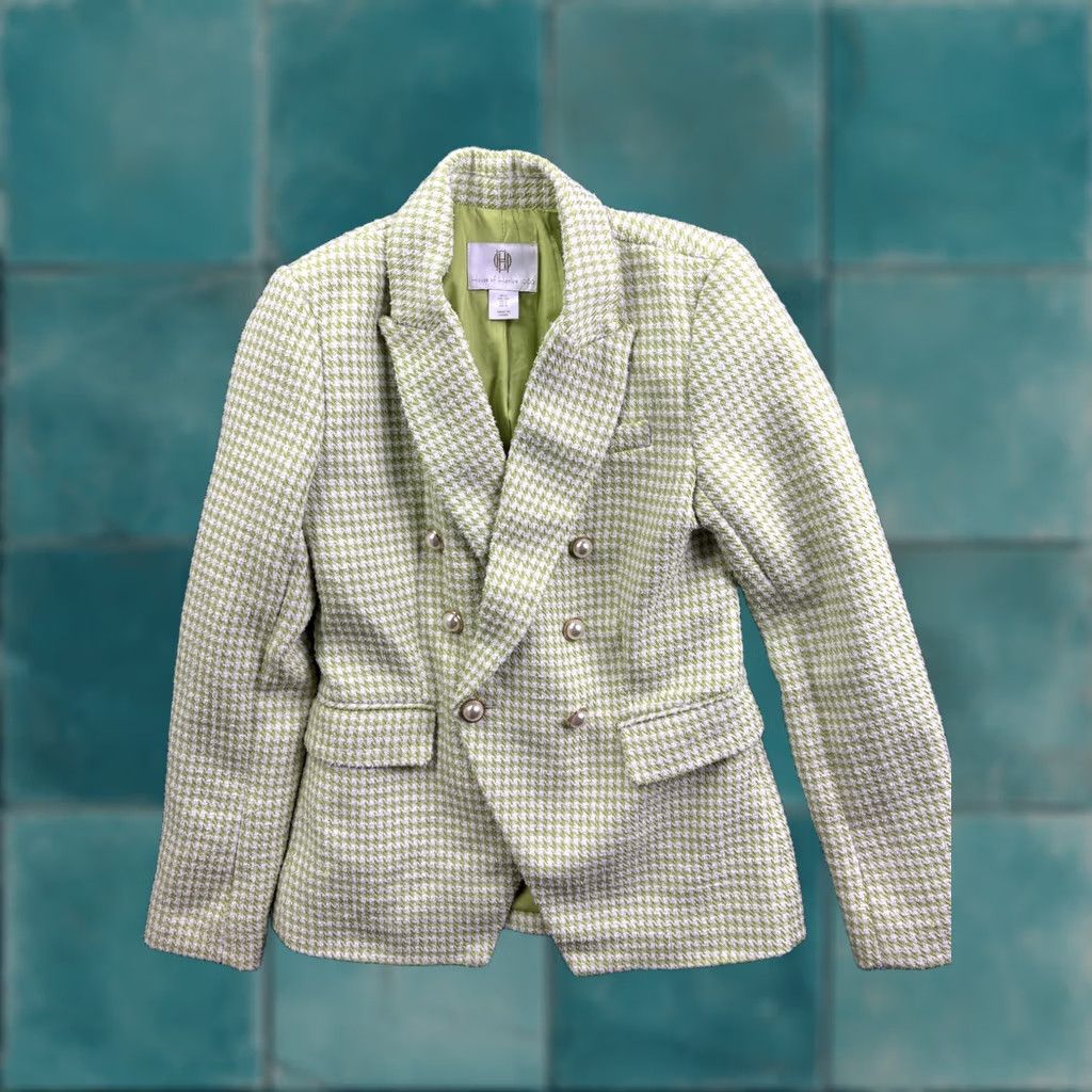 Vintage VINTAGE House of Harlow 1960 Blazer Womens Small Green Tweed Double Breasted Check Size S / US 4 / IT 40 - 1 Thumbnail