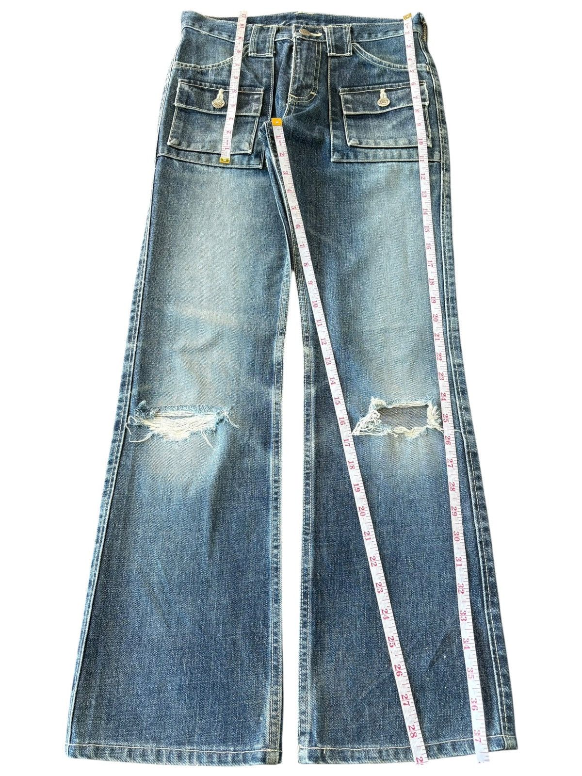 Lee Vintage Lee Union Made Distressed Bush Pants Flare Jeans Size 28" / US 6 / IT 42 - 8 Thumbnail
