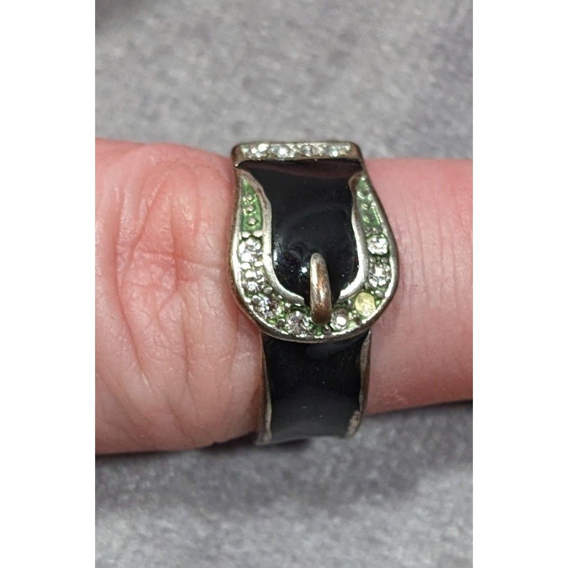 Other Gothic Buckle Ring Silver Tone With Black Enamel And Rhinest Size ONE SIZE - 9 Thumbnail