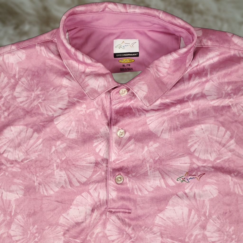 Vintage Greg Norman Polo Shirt Mens XL Pink Abstract Polo Shirt Short Sleeve Casual Golf Geometric Modern Preppy 90s? Size US XL / EU 56 / 4 - 1 Thumbnail