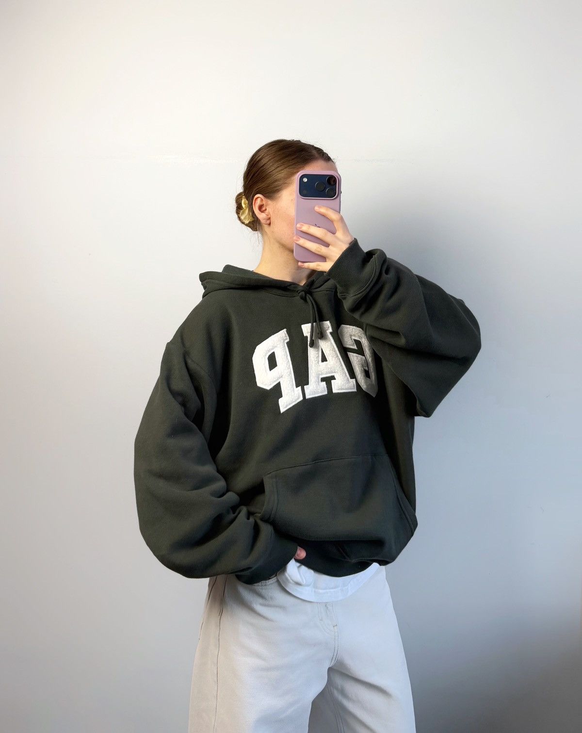 Vintage hoodie gap fleece big logo Large