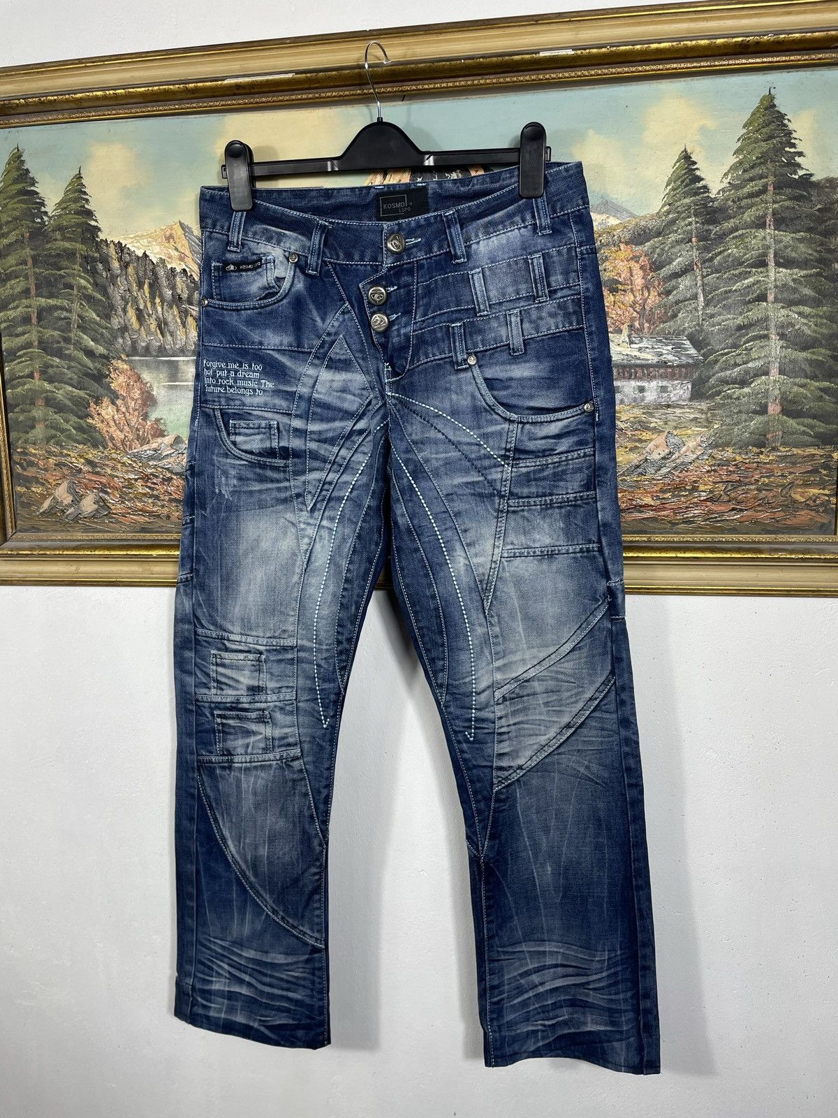 Japanese Brand Kosmo Lupo Black Vintage Denim Jeans Avant Garde Trousers Size US 34 / EU 50 - 4 Thumbnail