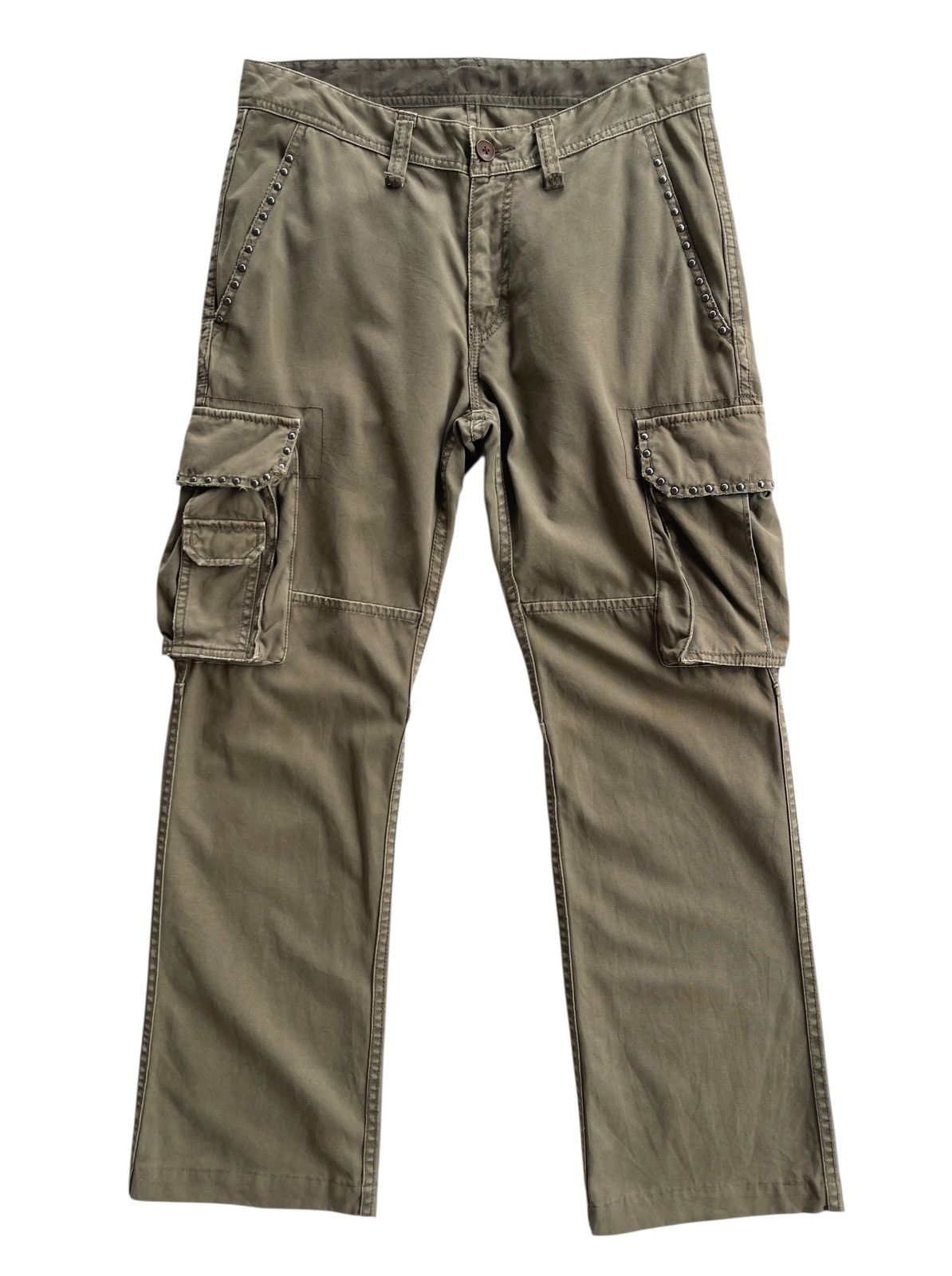 Restrict Studded Cargo Flare Pants Olive Green