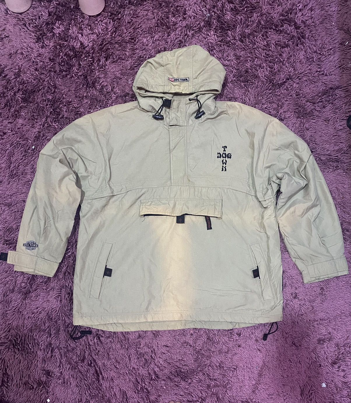 image of Dogtown Sun Faded Anorak Half Zipper Jacket in Light Olive, Men's (Size XL)