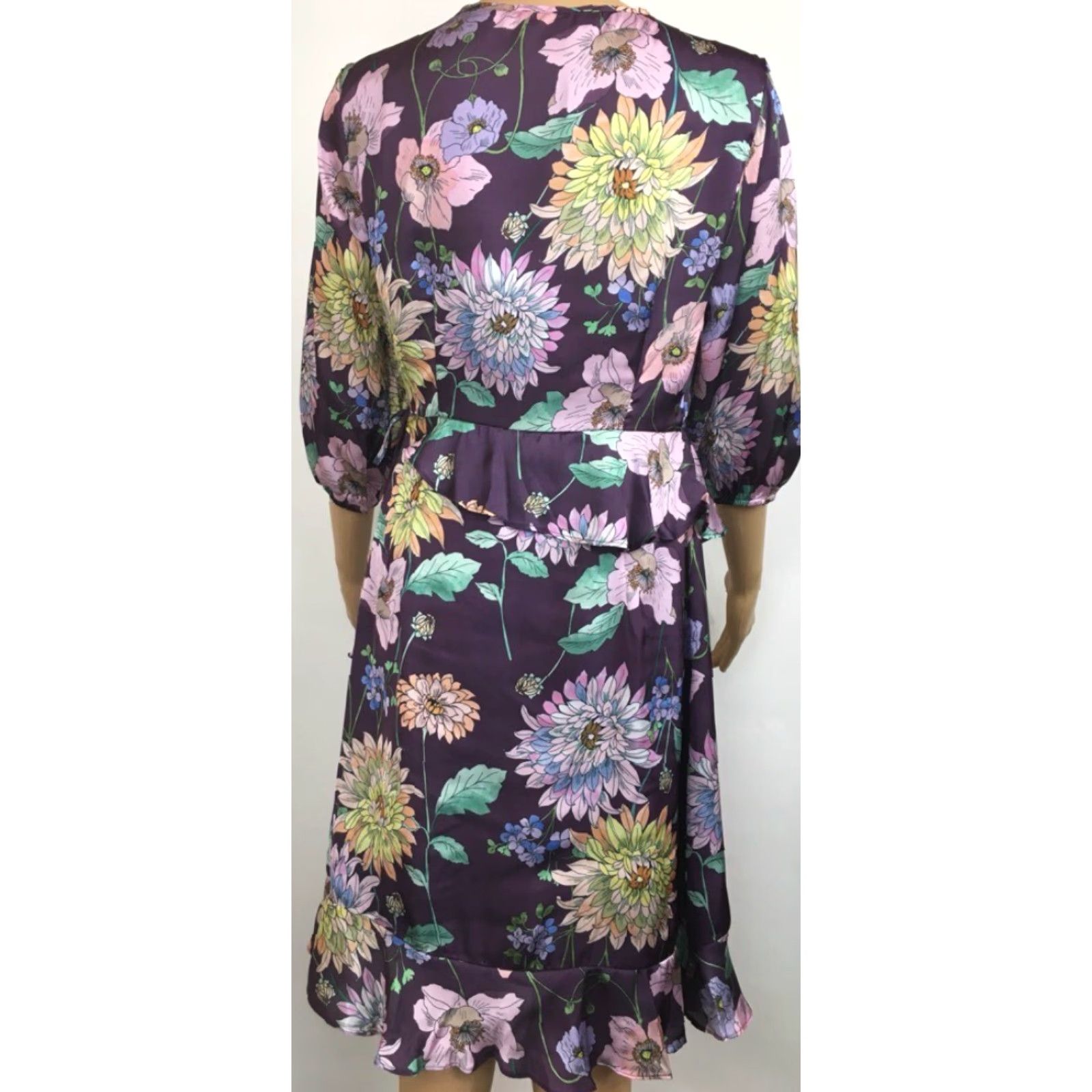 Vintage Ella Moon Womens Wrap Dress Purple Floral Ruffle Hem Knee Length V Neck S New Size S / US 4 / IT 40 - 4 Thumbnail