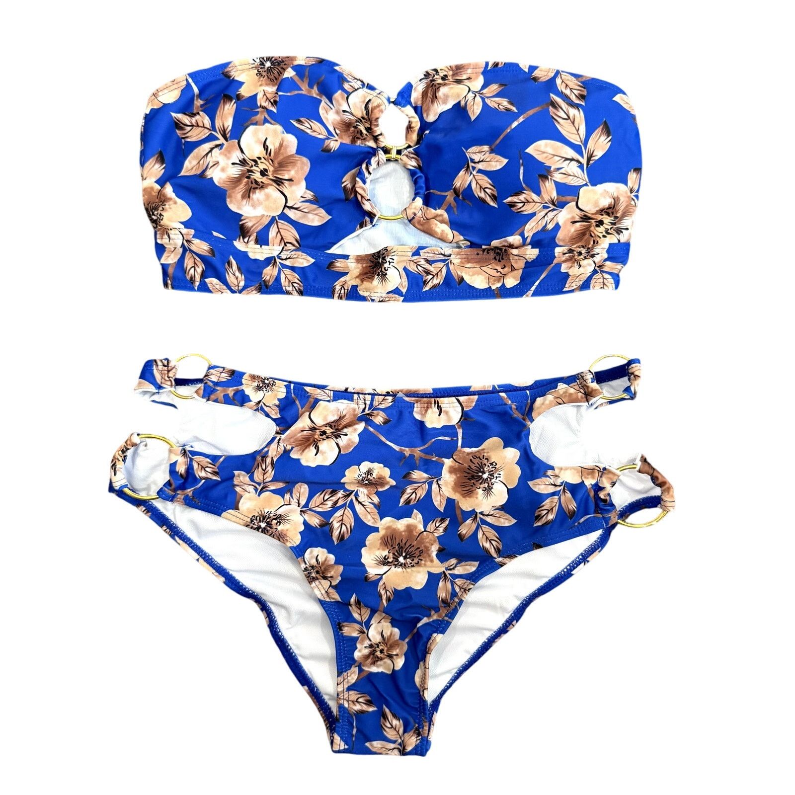 Shein Floral Ring Accent Bandeau Bikini in Blue, Size S Size ONE SIZE - 1 Thumbnail