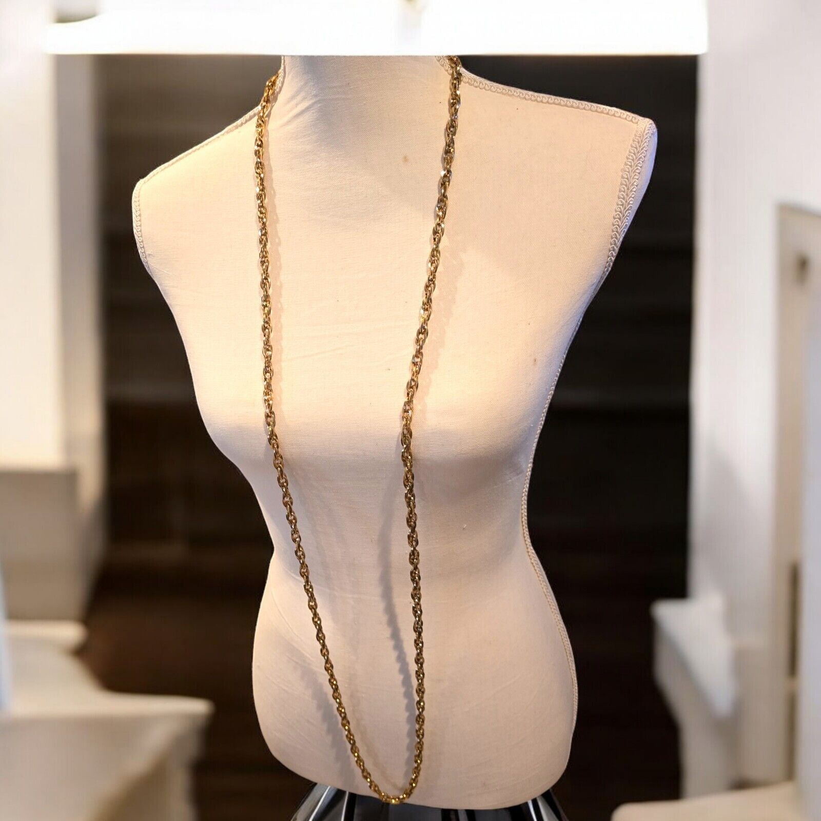 Monet Opera Style Signed Monet Chain Cable Necklace Gold Tone 56