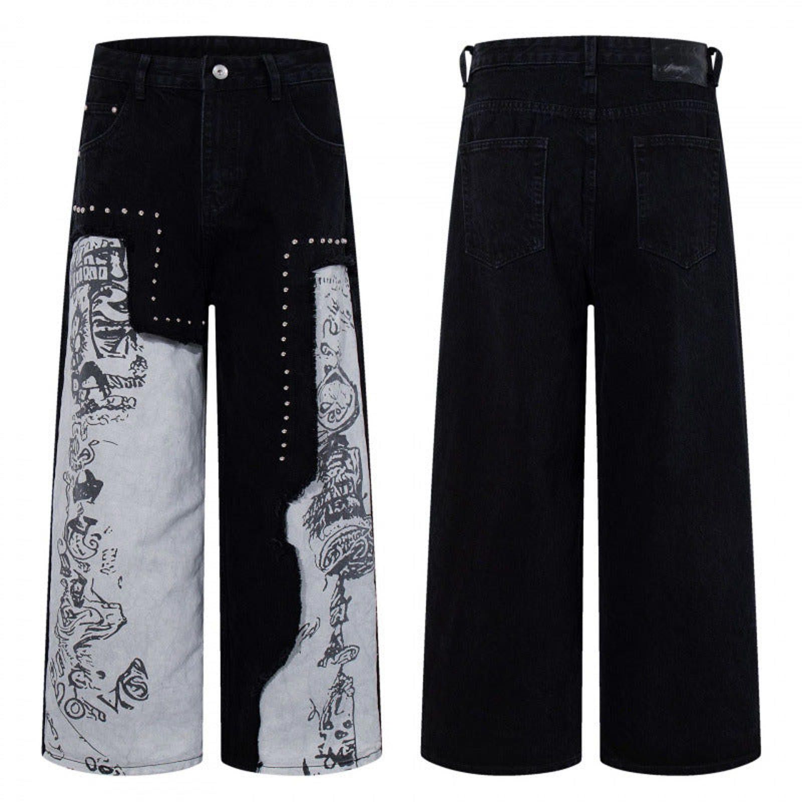 Jean Side-Panel Graffiti Stud-Seam Wide-Leg Jean Size US 30 / EU 46 - 1 Thumbnail