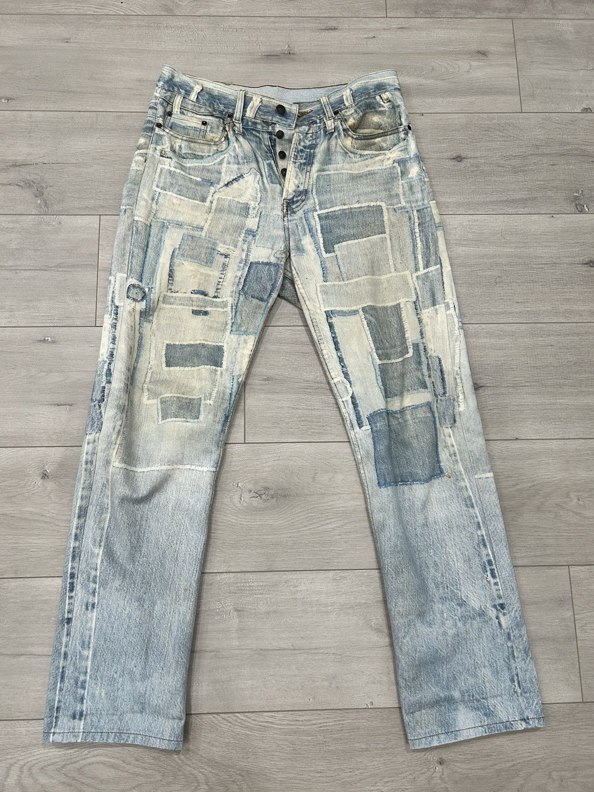 image of Dries Van Noten Patchwork-Print Denim Jeans, Men's (Size 32)