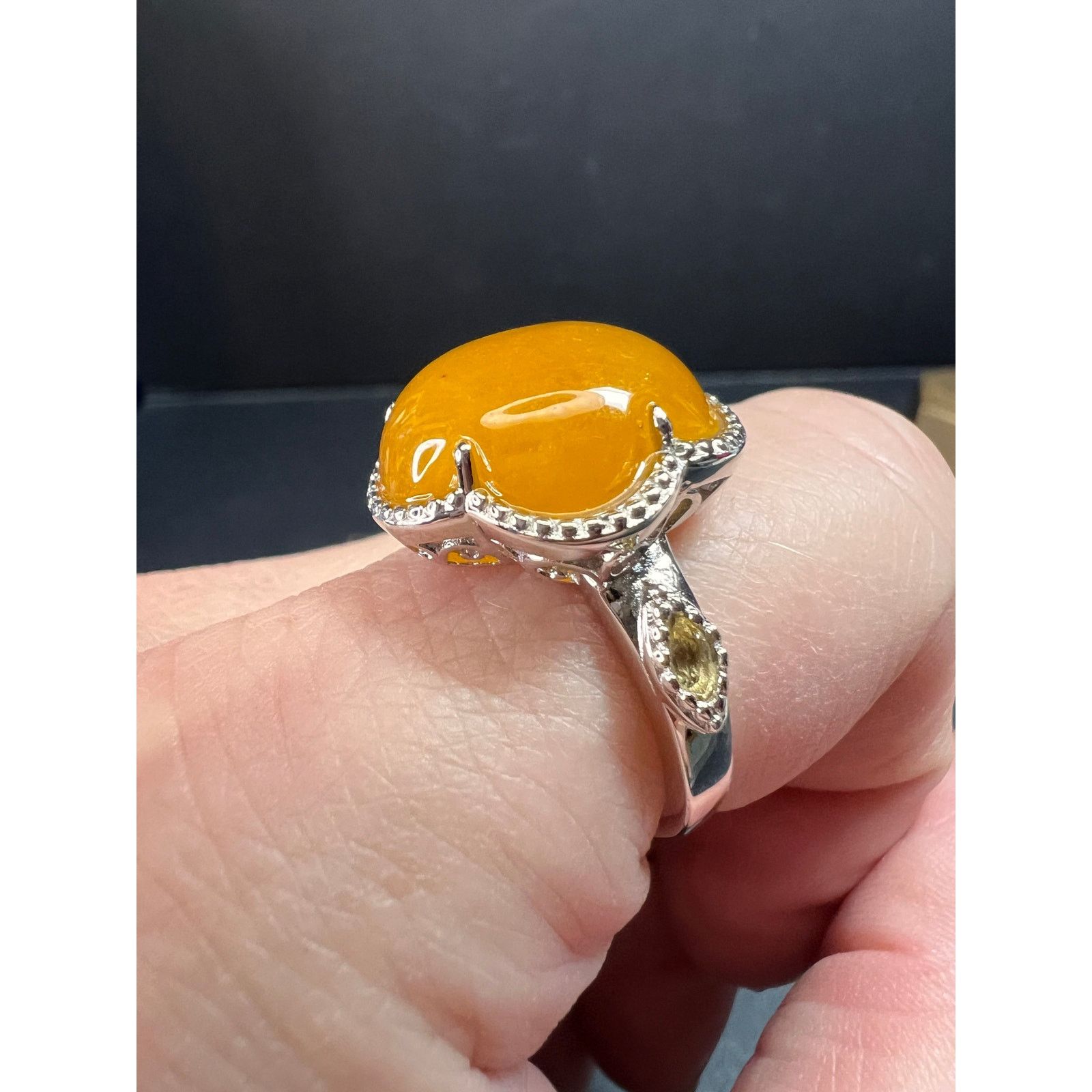 Other NEW Yellow Jade cherry blossom ring in 925 silver size 9 Size ONE SIZE - 4 Thumbnail