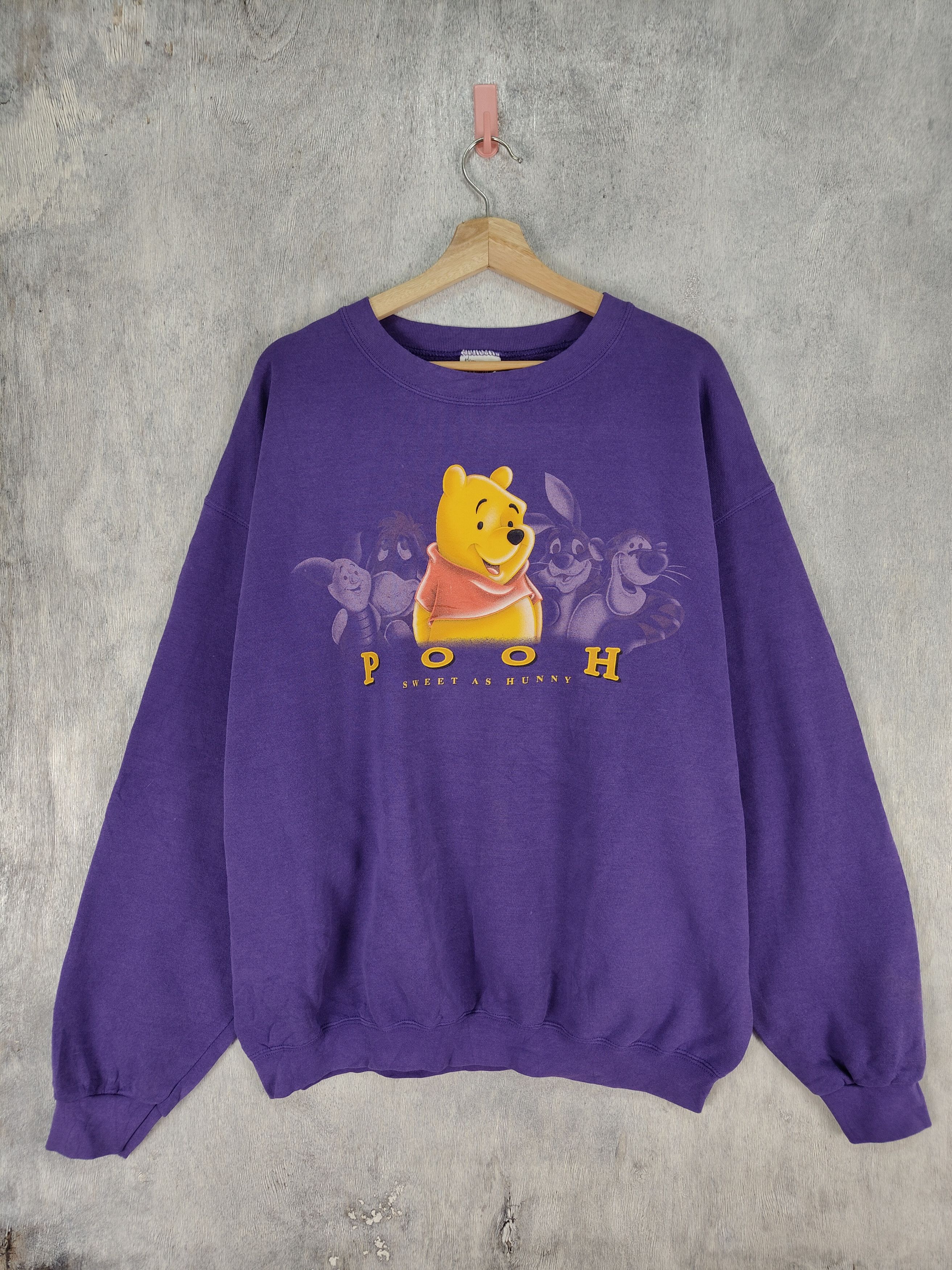 Image of Cartoon Network x Disney Vintage Winnie The Pooh Disney Cartoon Sweatshirt in Purple (Size XL)