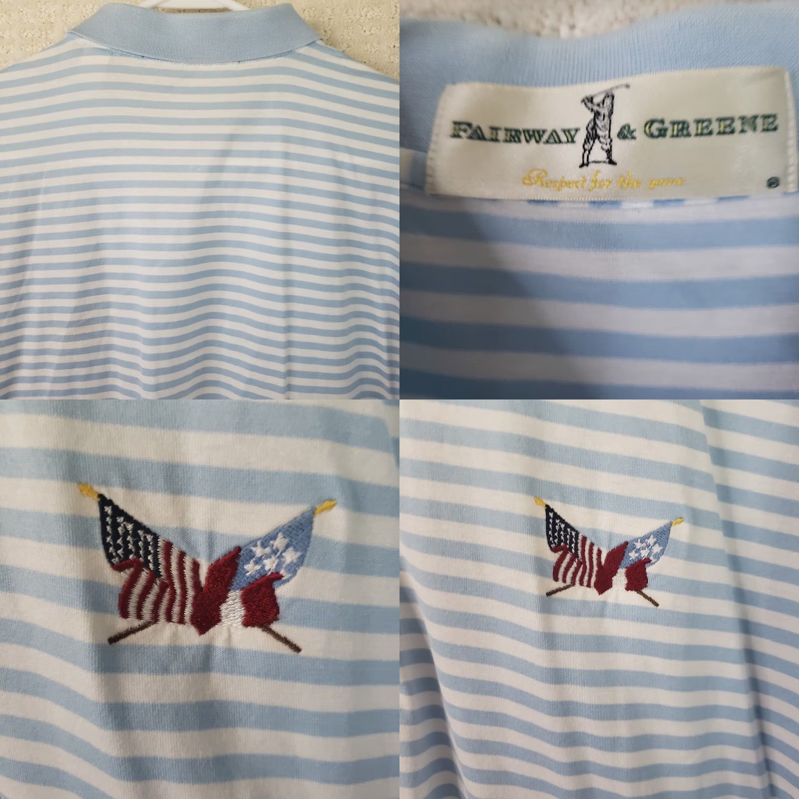 Vintage Fairway & Greene Polo Shirt Blue Striped Short Sleeve Collared Logo Embroidered Flags Chip Golf Shirt Mens L Size US L / EU 52-54 / 3 - 8 Thumbnail