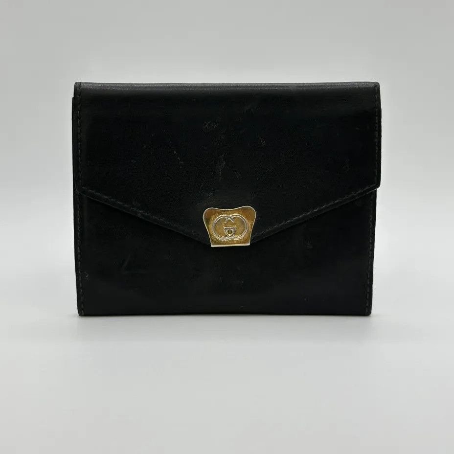 Gucci Vintage Gucci Gold Toned Black Leather Bifold Wallet Size ONE SIZE - 1 Thumbnail