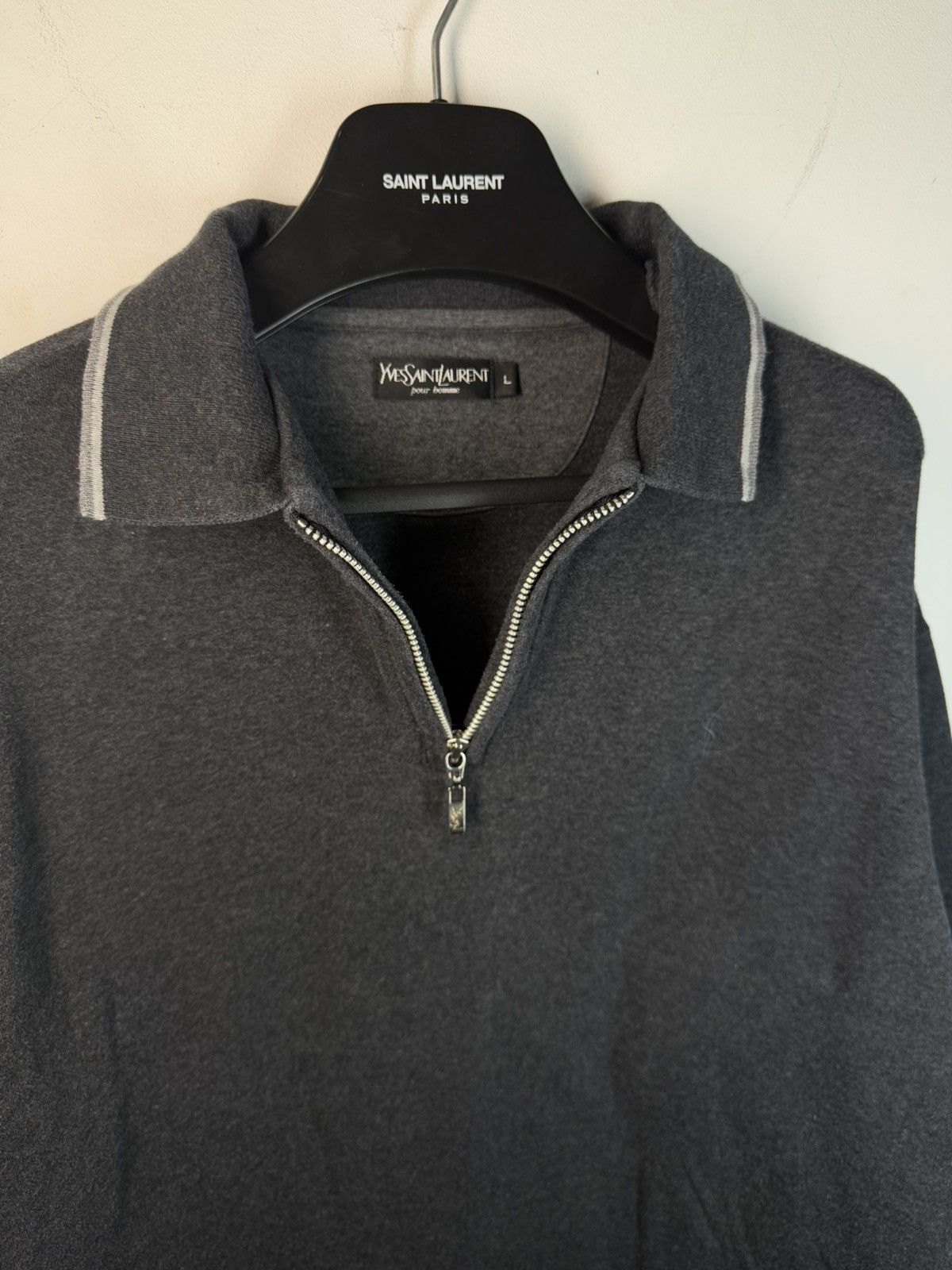 Yves Saint Laurent 90s YSL Sweatshirt 1/4 Quarter Zip Grey Vintage Sweater Size US L / EU 52-54 / 3 - 14 Thumbnail