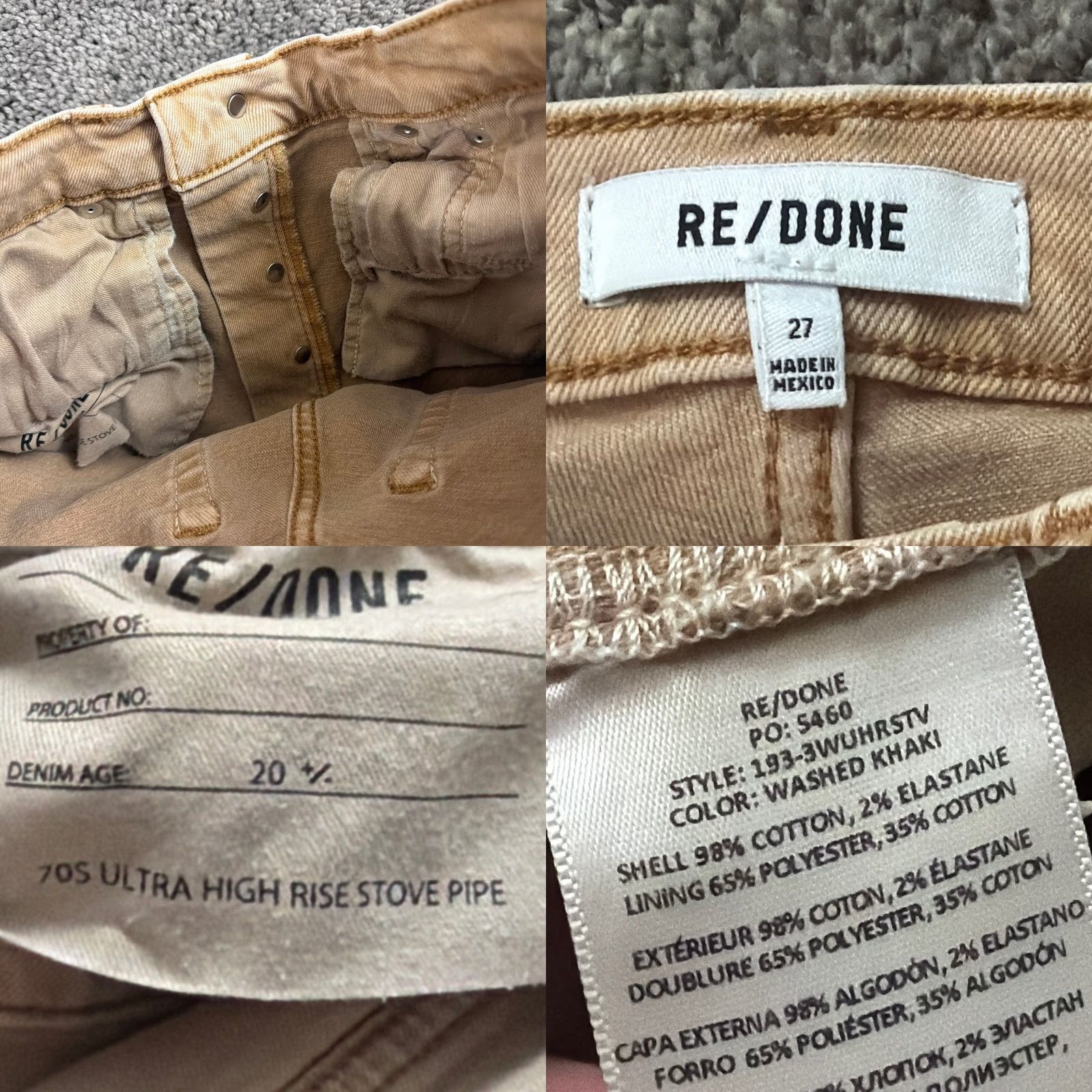 RE/DONE RE/DONE Jeans Womens 27 Beige Ankle High Rise Stretch Denim Stovepipe 70s 27x27 Size 27" / US 4 / IT 40 - 9 Thumbnail