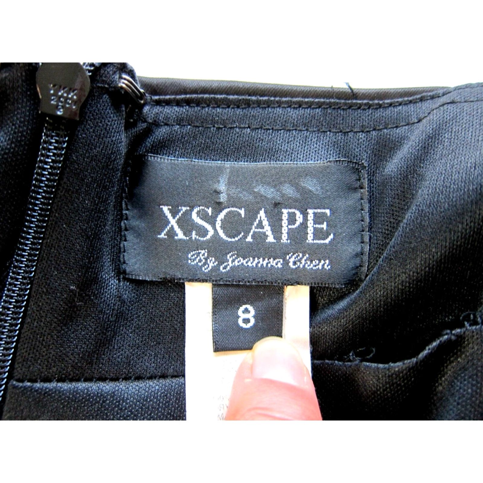 Vintage VINTAGE Xscape Joanna Chen Black Satin Stretch Ruched V-Neck Bodycon Party Prom Dress 8 Size M / US 6-8 / IT 42-44 - 3 Thumbnail