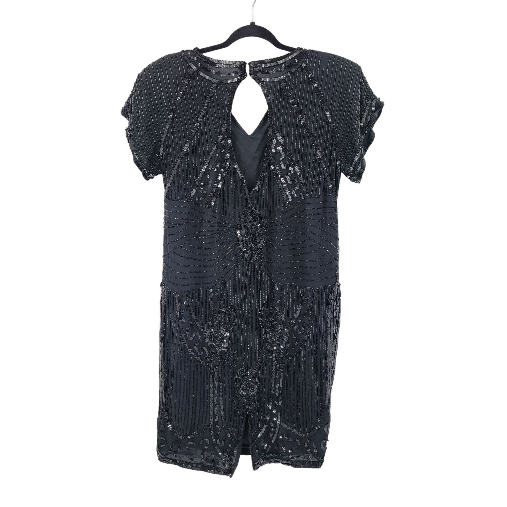 Vintage Vintage 80s Silk Black Beaded Sequined Short Sleeve Flapper Size M / US 6-8 / IT 42-44 - 2 Thumbnail
