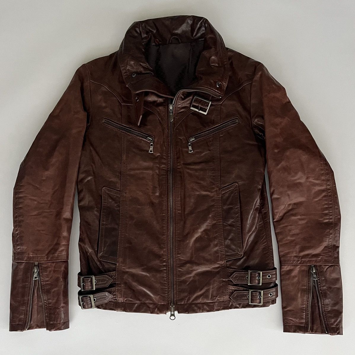 image of Tornado Mart Leather Moto Jacket in Red, Men's (Size Medium)
