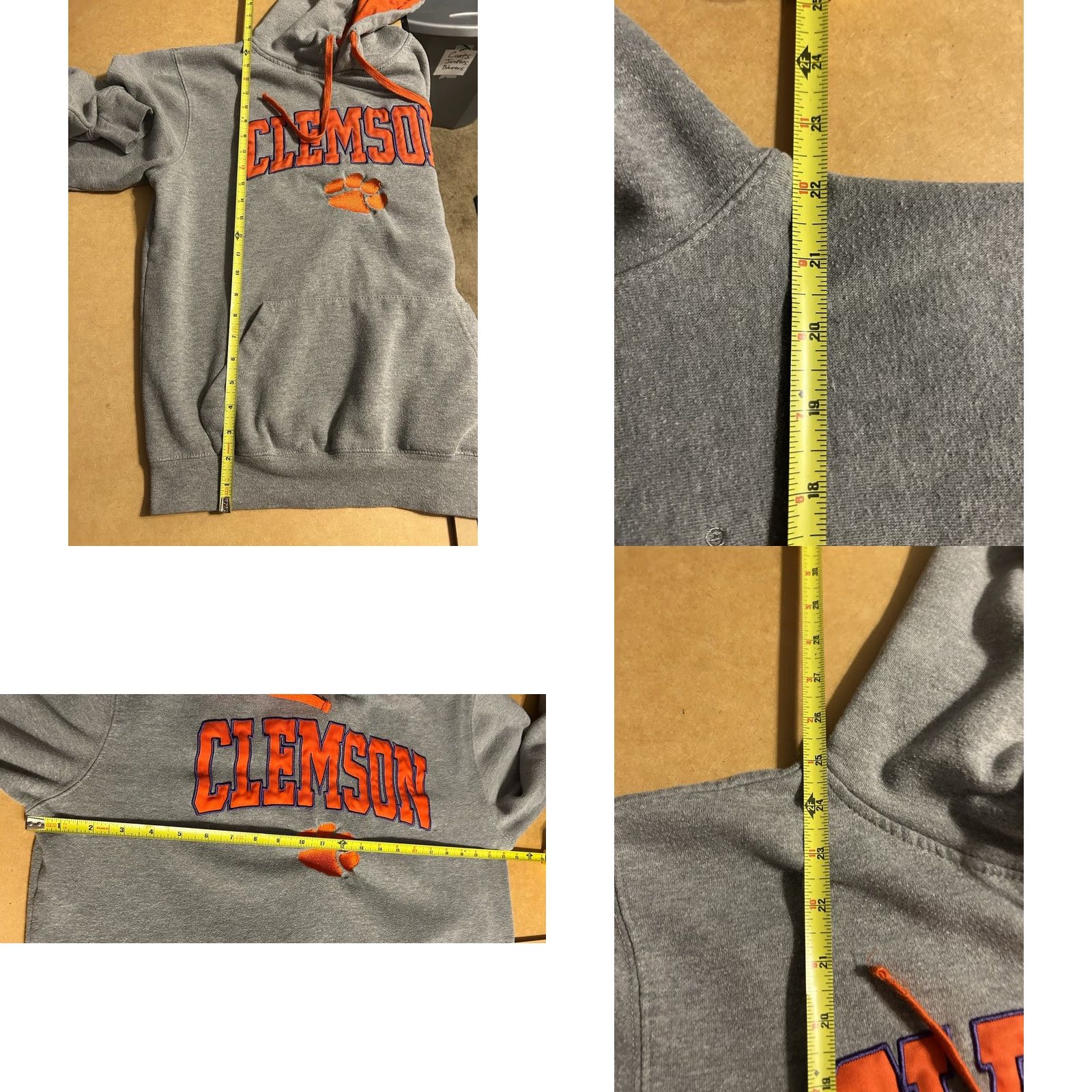 Vintage VTG Clemson University Tigers Hoodie Adult Medium Gray Orange Stitched Front Size US M / EU 48-50 / 2 - 10 Thumbnail