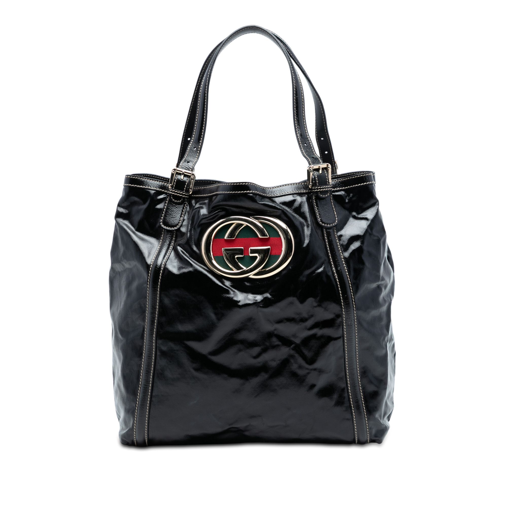 Gucci Gucci Patent Dialux Britt Web Tote Size ONE SIZE - 1 Thumbnail