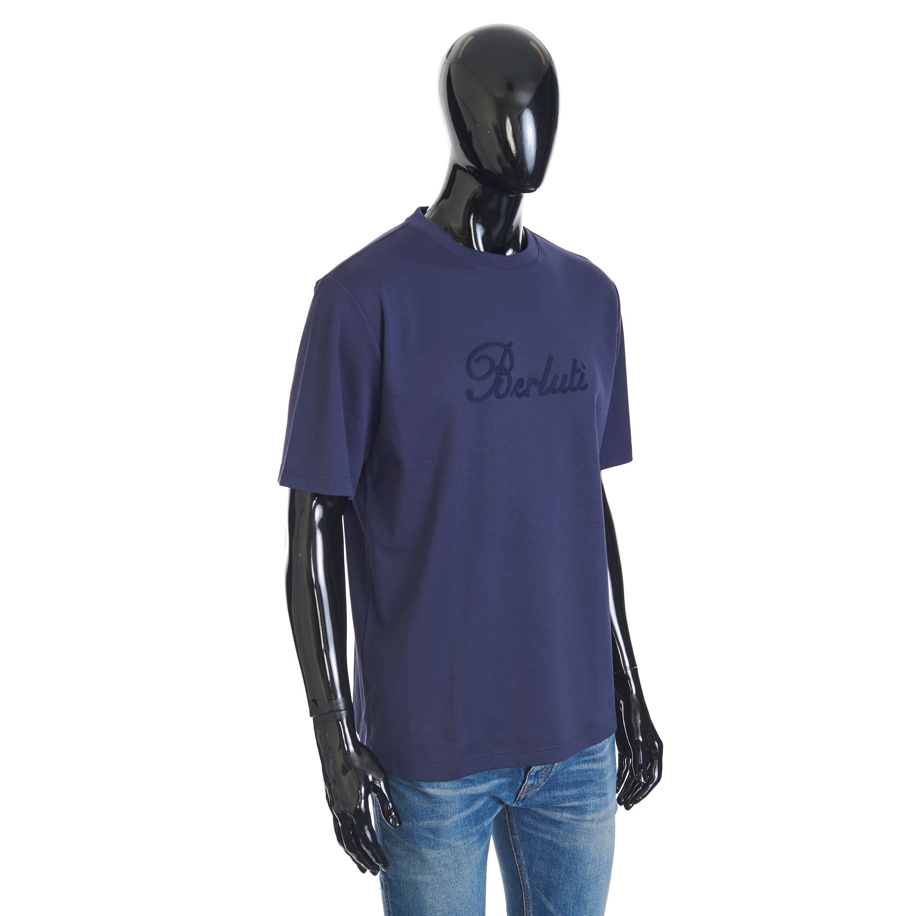 Berluti Oversized Logo Embroidery T-Shirt In Ink Blue Cotton Size US M / EU 48-50 / 2 - 8 Thumbnail