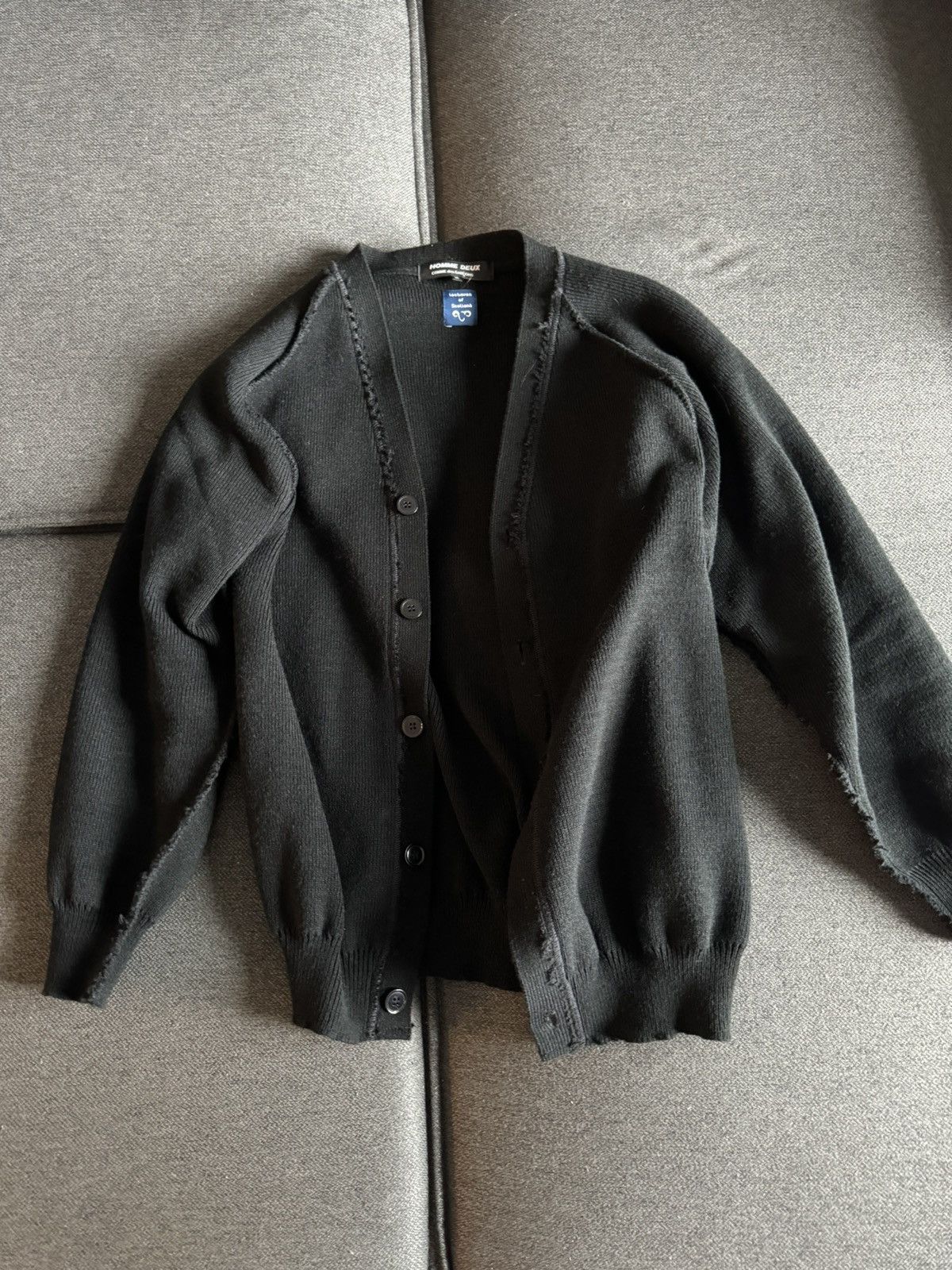 image of Comme Des Garcons Homme Deux Black Lochaven Of Scotland Edition Raglan Cardigan, Men's (Size Medium