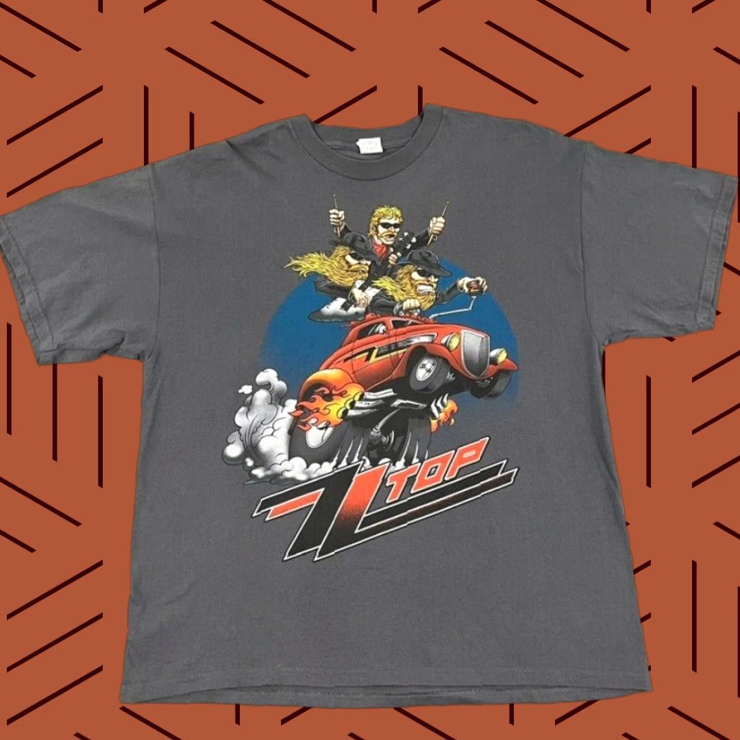 ZZ TOP Shirt Mens 2XL XXL Gray Large Graphic Rock Band Music Tee Y2K