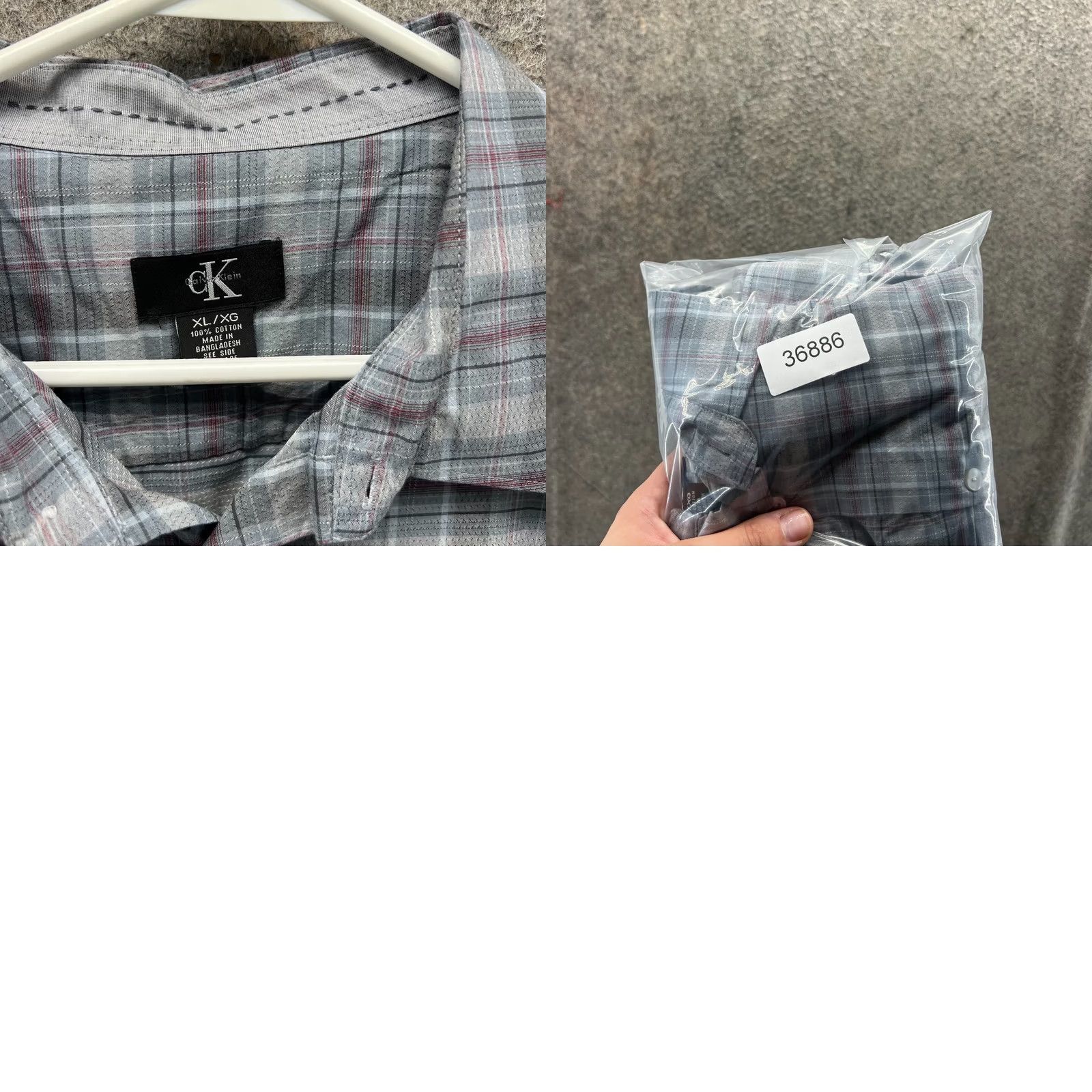 Calvin Klein Calvin Klein Dress Shirt Mens XL Button-Down Oxford Plaid Cotton Grey Blue Shirt Size 46R - 8 Thumbnail