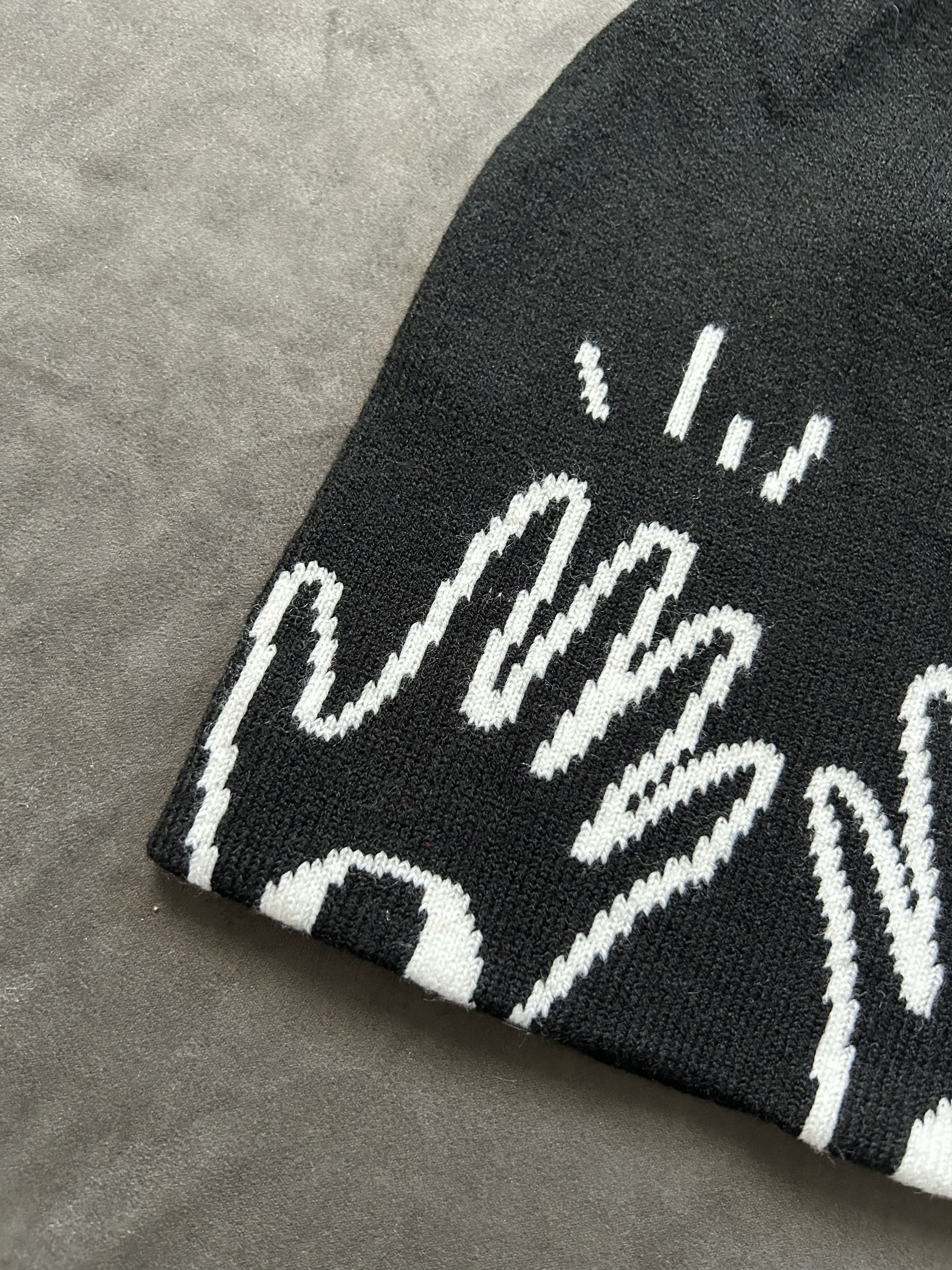 Japanese Brand High Five Graffiti Design No Cuff Knit Beanie Hat Black OS Size ONE SIZE - 2 Thumbnail