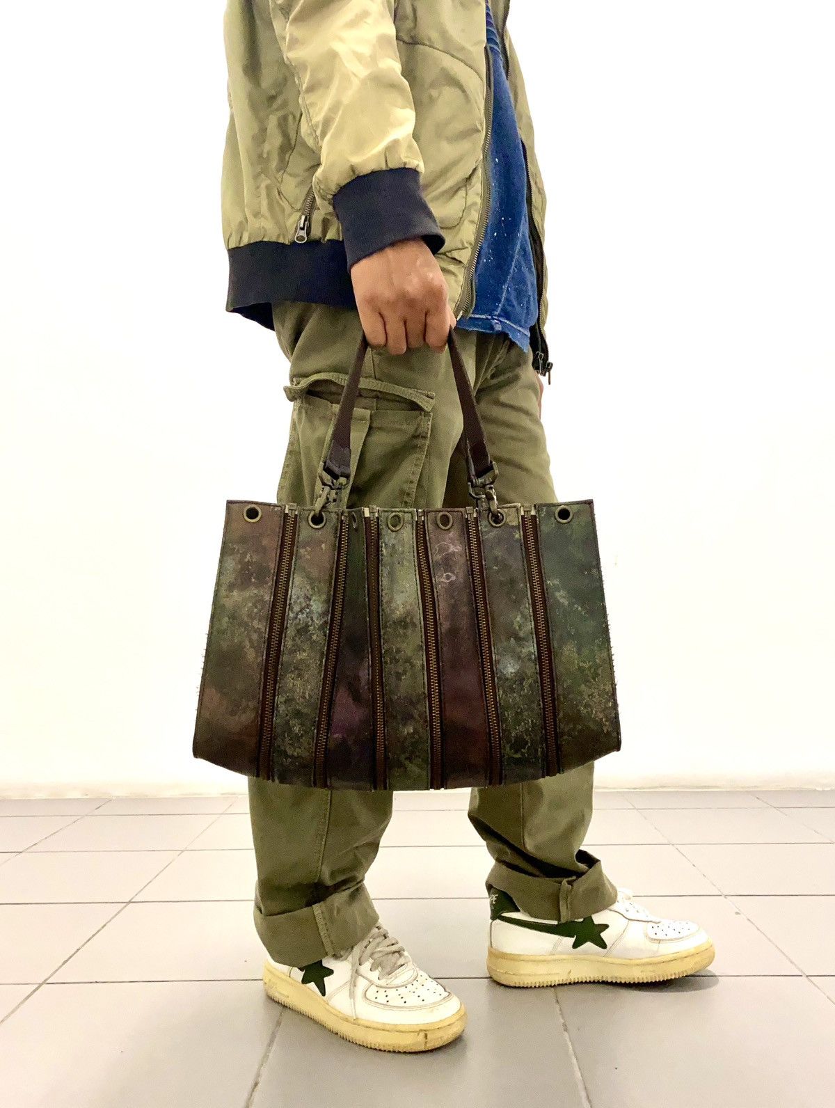 Jean Paul Gaultier Rare 90s JPG Cyber Rusty Multizipper Hand bag 