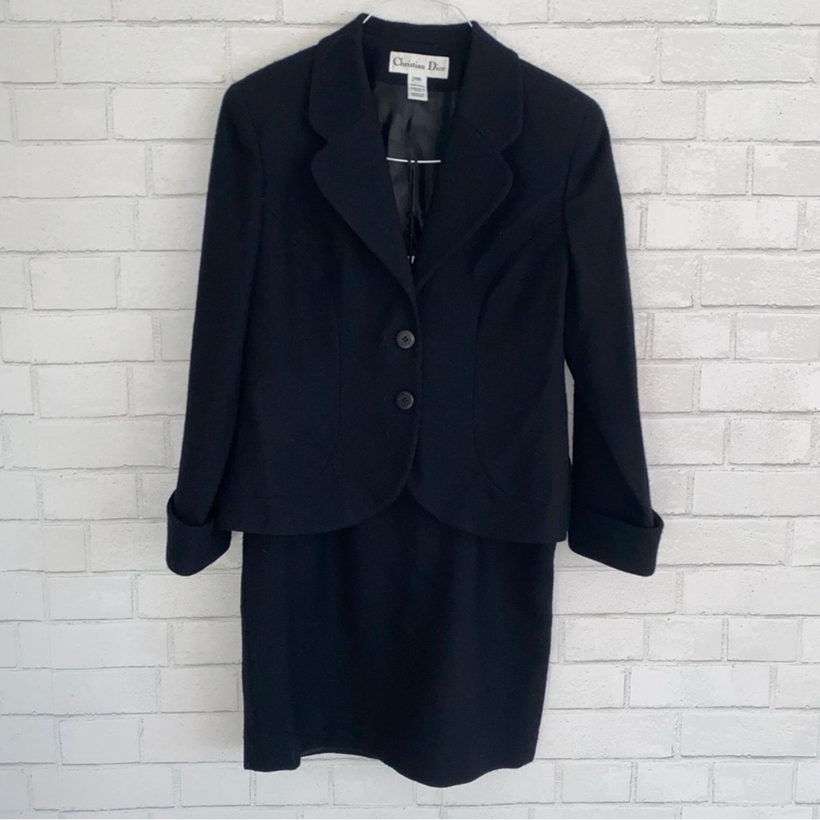 Dior Christian Dior Vtg Blk Womens Woo Suit Blazer Skirt 12P EUC Size XL / US 12-14 / IT 48-50 - 2 Thumbnail